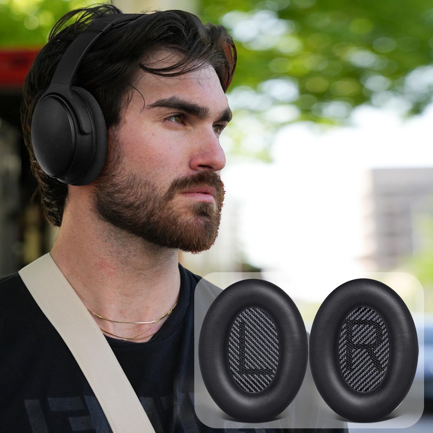 SoloWIT Replacement Earpads Cushions for Bose QuietComfort 35 (QC35) & Quiet Comfort 35 II (QC35 ii) Headphones, Ear Pads with Softer Leather, Noise Isolation Foam, Added Thickness (Black)