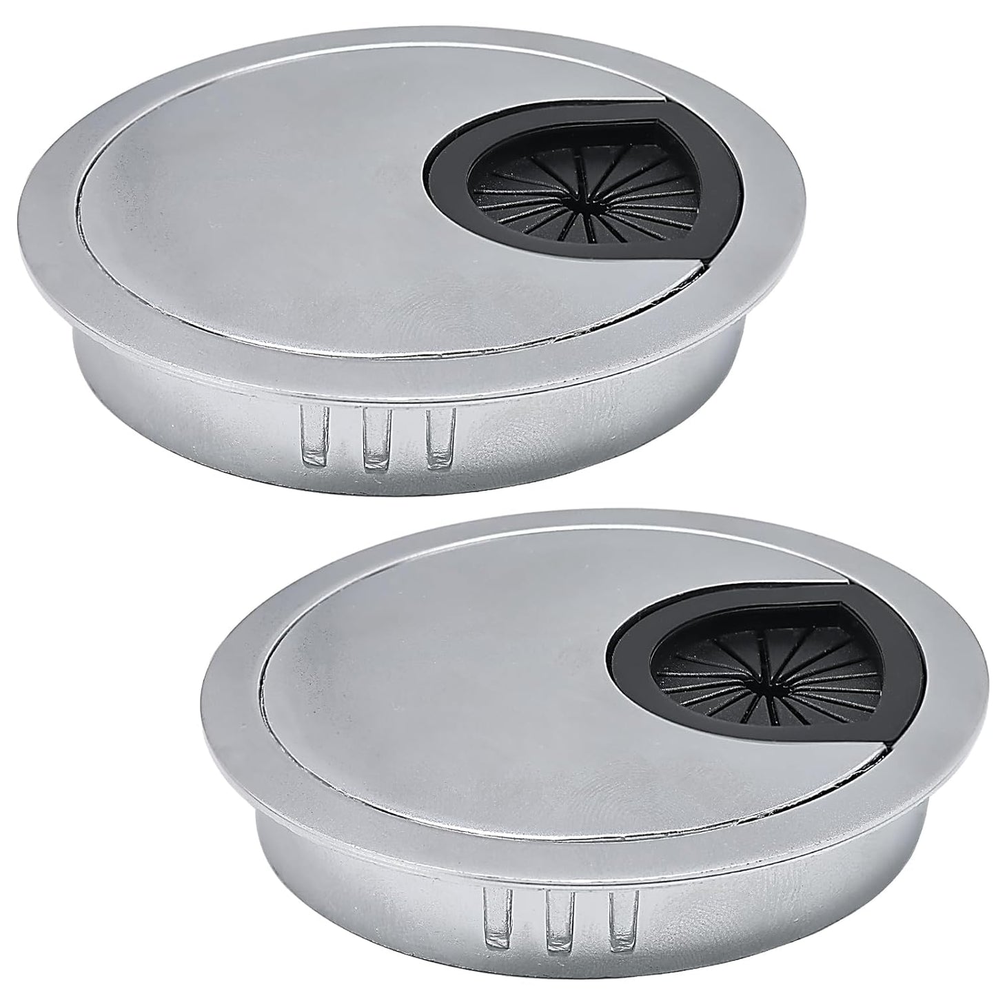 2 Pcs Desk Grommet 3-1/8" / 80 mm, Desk Cord Hole Cover, Cable Grommet Metal Zinc Alloy Materilal, Desk Hole Grommet for Home & Office Pc, Detachable Cable Cord Organizer-Matte Silver