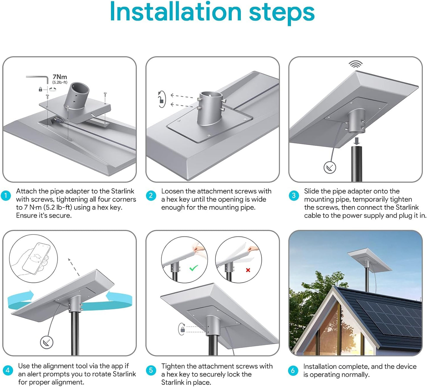 XLTTYWL Starlink Performance Gen 3 Pipe Adapter, Premium 1.49''-2.5'' Star Link V3 Pole Wedge Mounting Kit for Starlink Performance Gen3, UTA-252