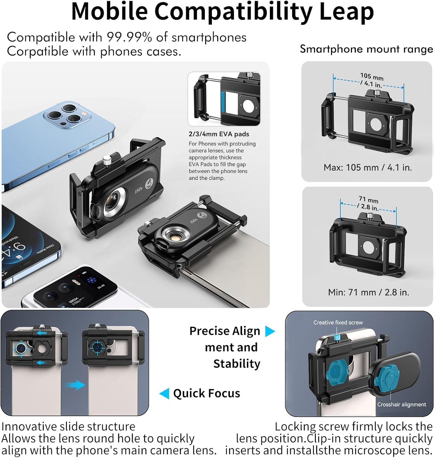 Kolertron Mobile Phone Microscope Lens, Universal with LED Ultraviolet lamp and CPL, Portable Digital Microscope Camera Accessory, Suitable for 90% iPhone/Android Phones (Note: Compatible)