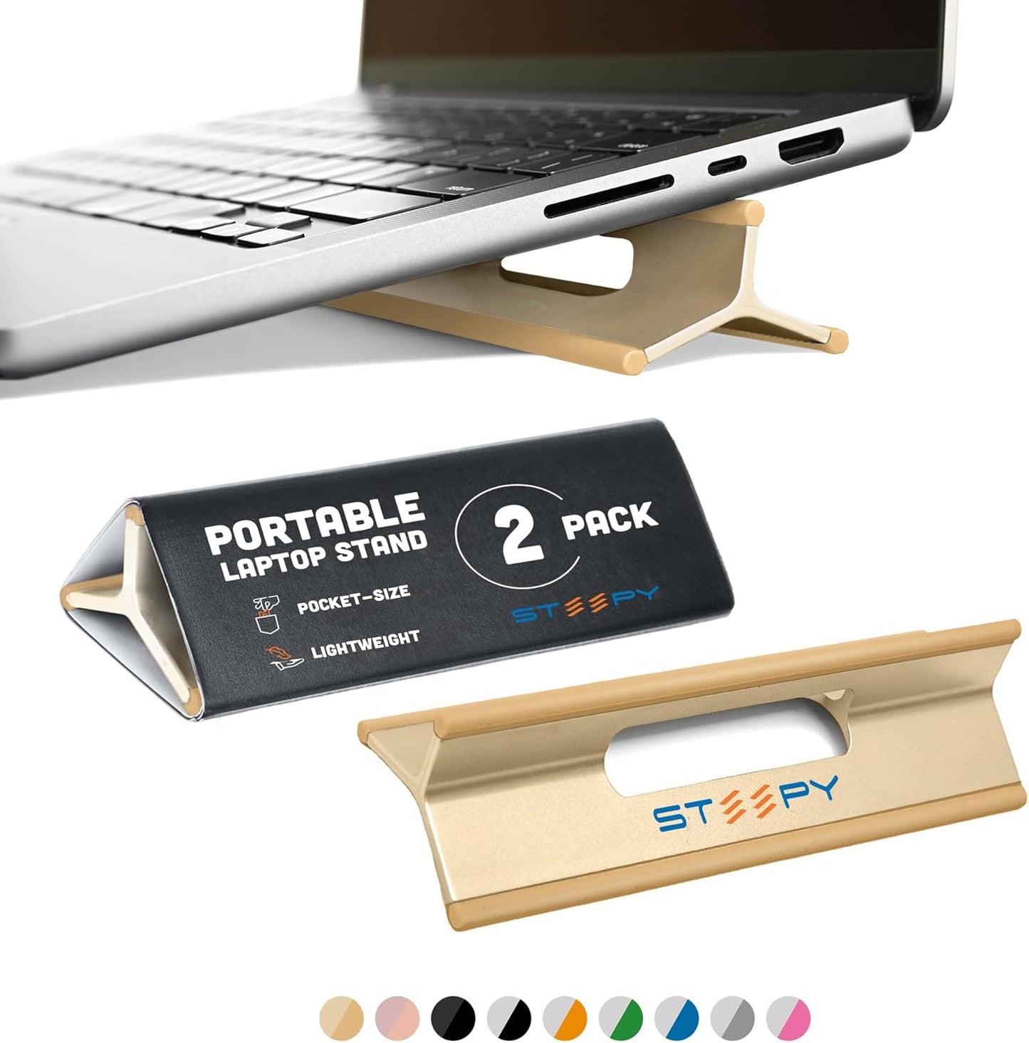 Steepy Portable Laptop Stand for Desk – Adjustable Height, & Portable Laptop Holder – Ergonomic Computer Stand for Cooling & Comfort – Slip-Proof, Sturdy Design – Universal Fit for 13-17 Inch Devices