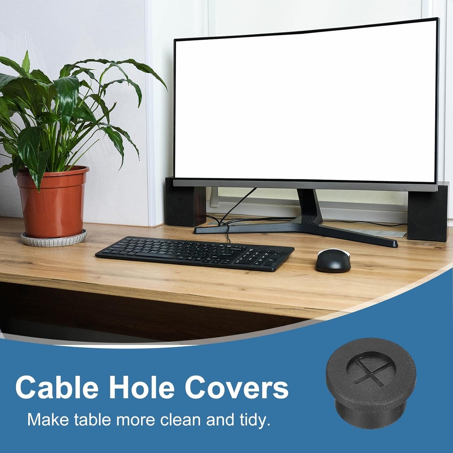 uxcell 4Pcs Cable Cord Grommet, 5/8"(16mm) Rubber Desk Grommets Wire Pass Through Hole Cover with Marked Cable Ties for Home Office Cable Wire Protection, Black