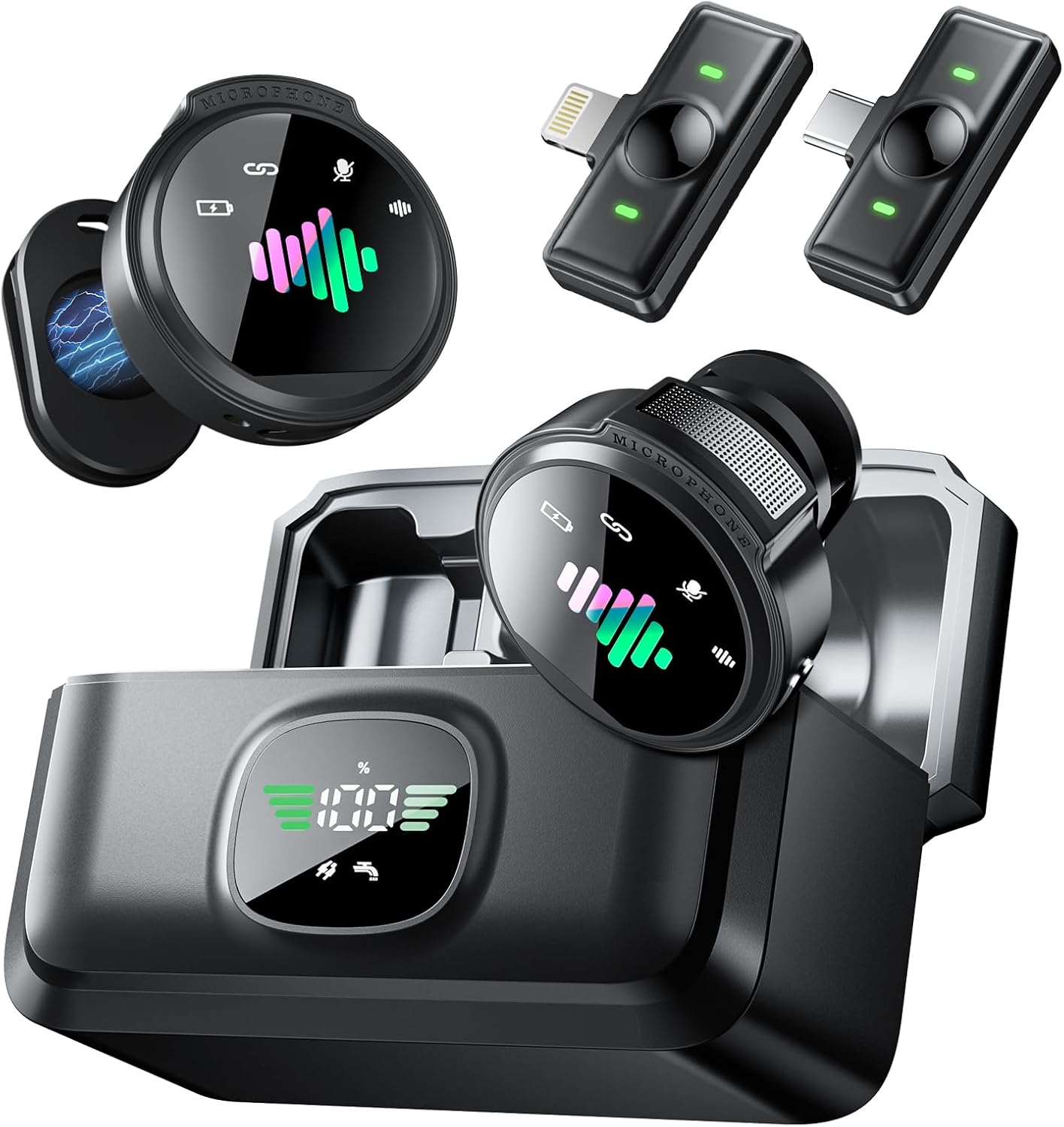 Wireless Lavalier Microphone for iPhone: 2PCS Mini Wireless Microphones for Android Equipment - Noise Reduction Lapel Mic for Professional Recording - 80h Battery Life - 48KHz Studio Sound