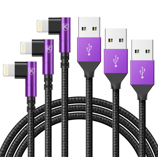 10ft iPhone Charger Cable,3Pack 90 Degree Lightning Cable, [Apple MFi Certified] Long Fast Charging Cord Compatible for iPhone 14/13/12/11/Pro/Max/Mini/X/Plus/8/7/6/Plus/ - Purple