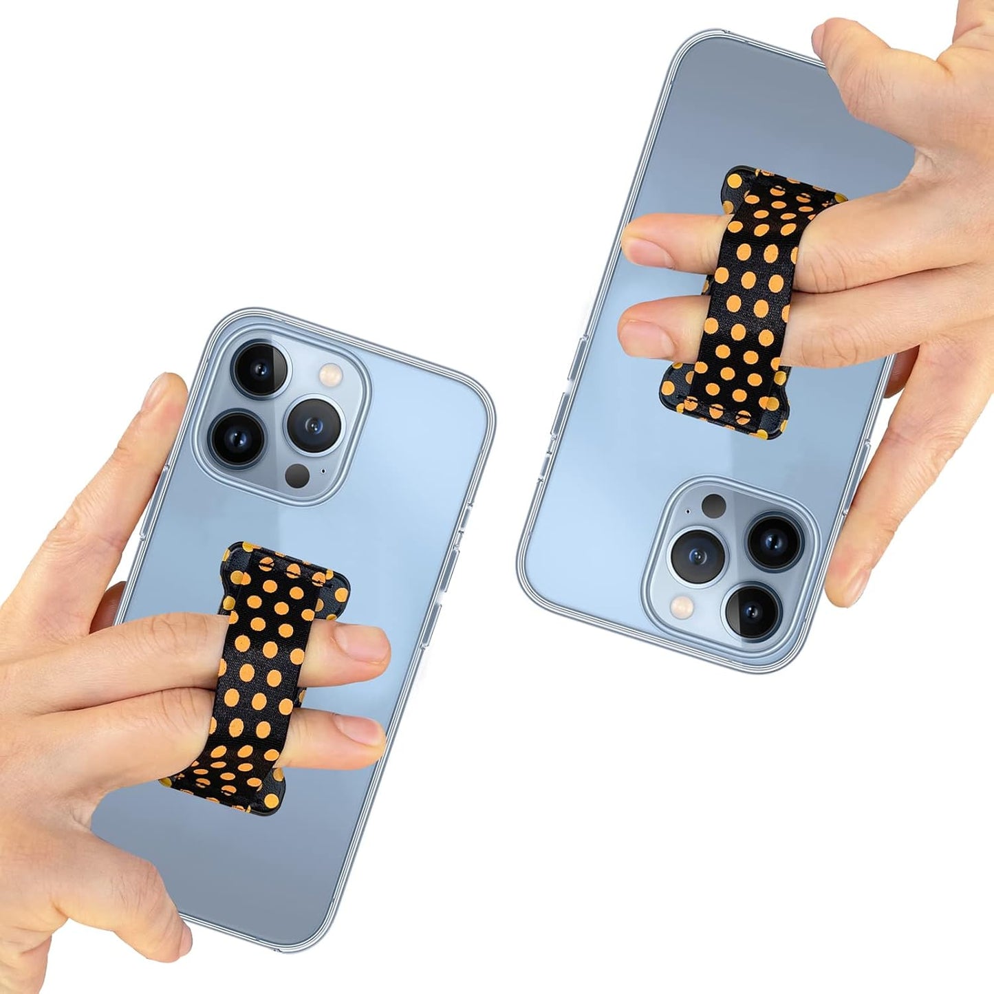 Phone Grip Holder for Hand, Universal Finger Strap Phone Holder, Finger Selfie Grip Compatible with Most Smartphones (Dot Yellow) - 2Pack