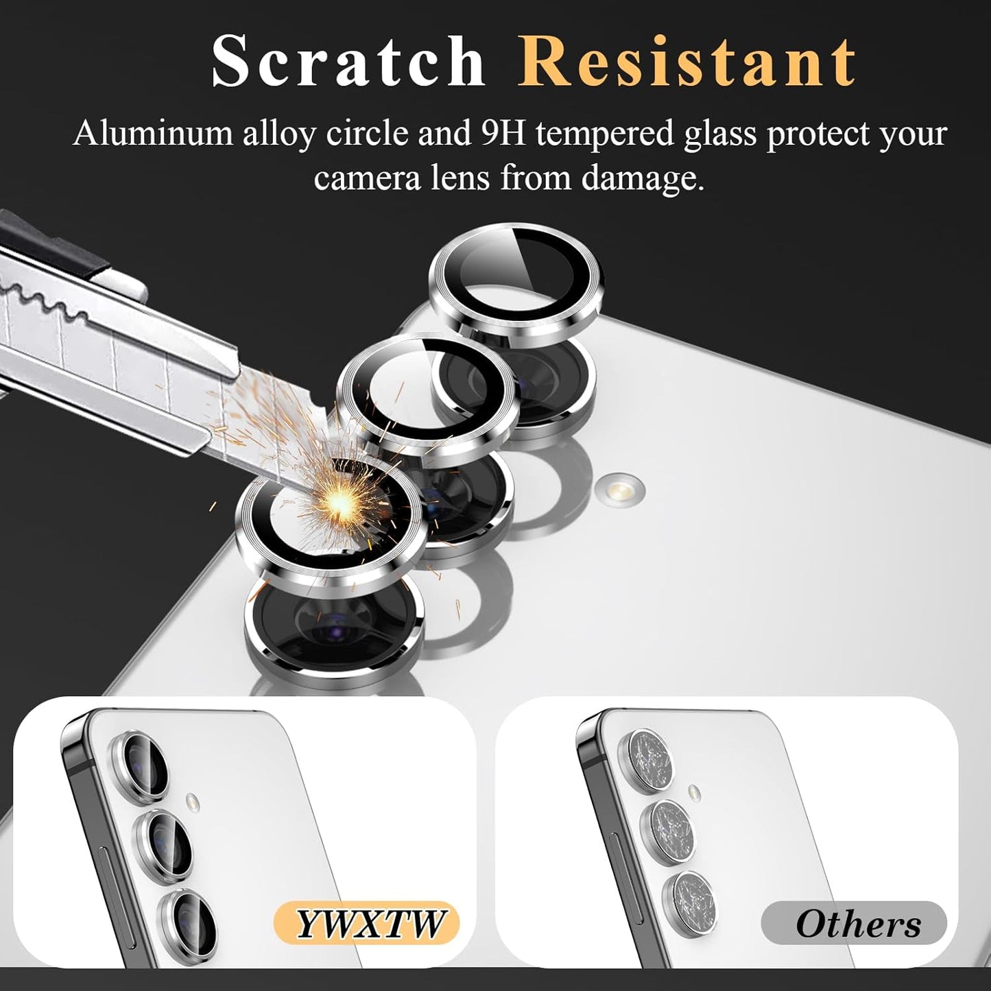 YWXTW Camera Lens Protector for Samsung Galaxy S24 / S23 / S23 Plus, [NOT for S24 Plus] 9H Tempered Glass Metal Individual Ring Camera Screen Protector for S24 Accessories (Silver)