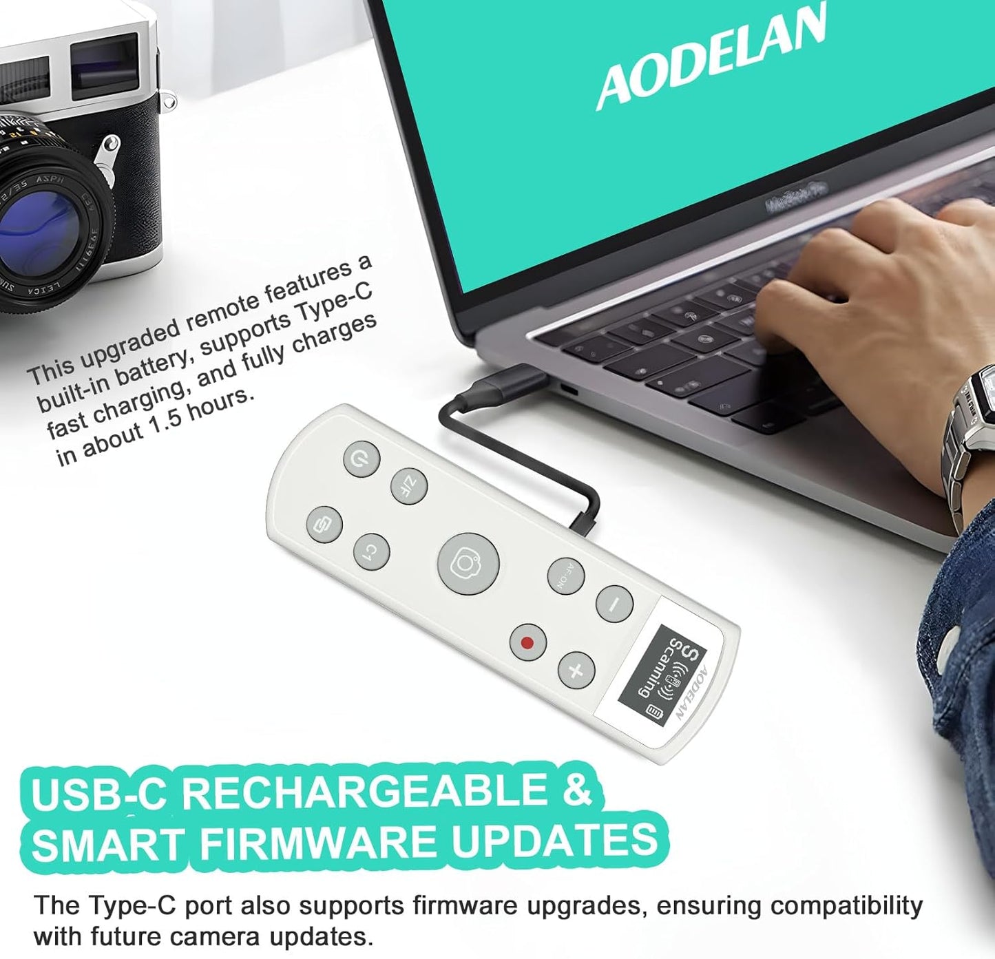 Remote Control for Sony Camera,USB-C Rechargeable Wireless Shutter Release with OLED Screen for ZV-1, ZV-E10,ZV-1F, A6100, A6400, A6700,A7IV,RX100 VII,A9,A9 II,Replace RMT-P1BT (White)