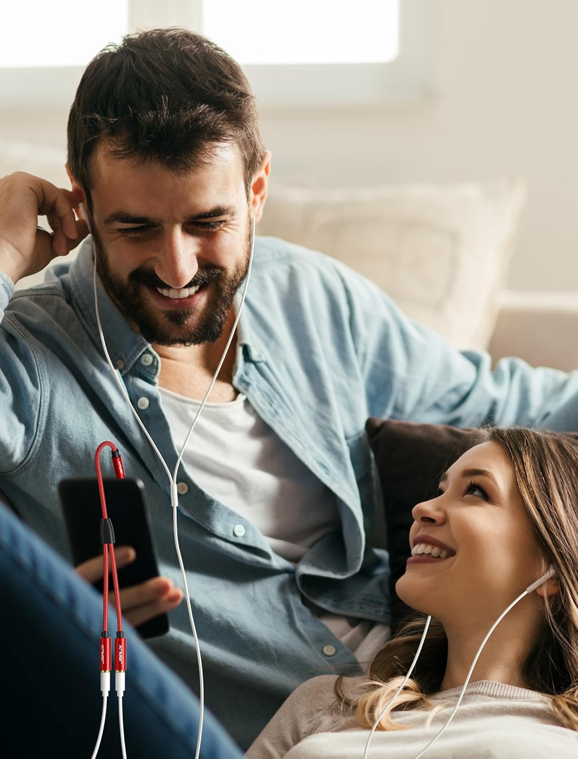 JSAUX Headphone Splitter 3.5mm, Audio Splitter 2 Female to 1 Male, Dual Headphone Adapter Compatible with PS4, PS5, Xbox, Nintendo Switch, PC Gaming Headsets, Phone, Tablet, Laptop and More-Red