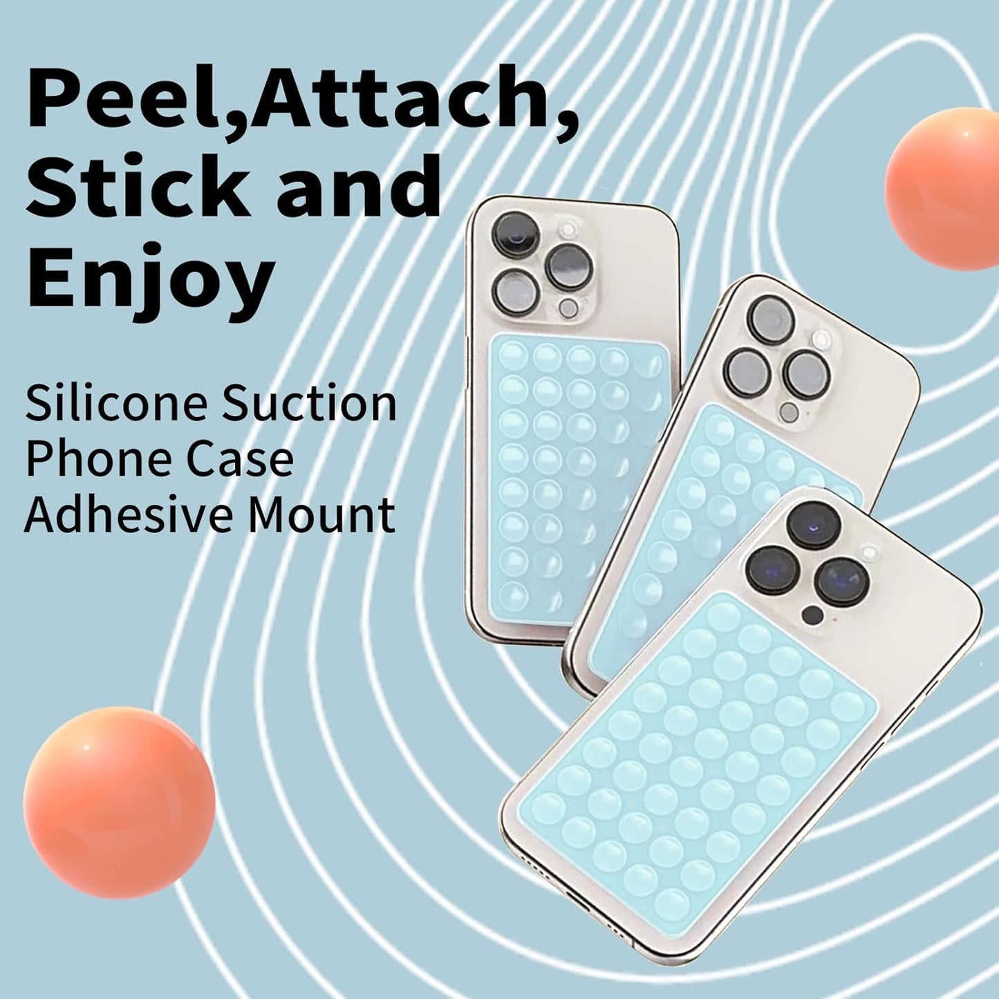 Octobudy Silicone Sticky Grip Suction Cup Phone Mount - Double Sided, Higher Suction Power Holder for Hands-Free Selfies & Videos,Silicone Phone Sticky Grip Compatible iPhone Android（Blue）