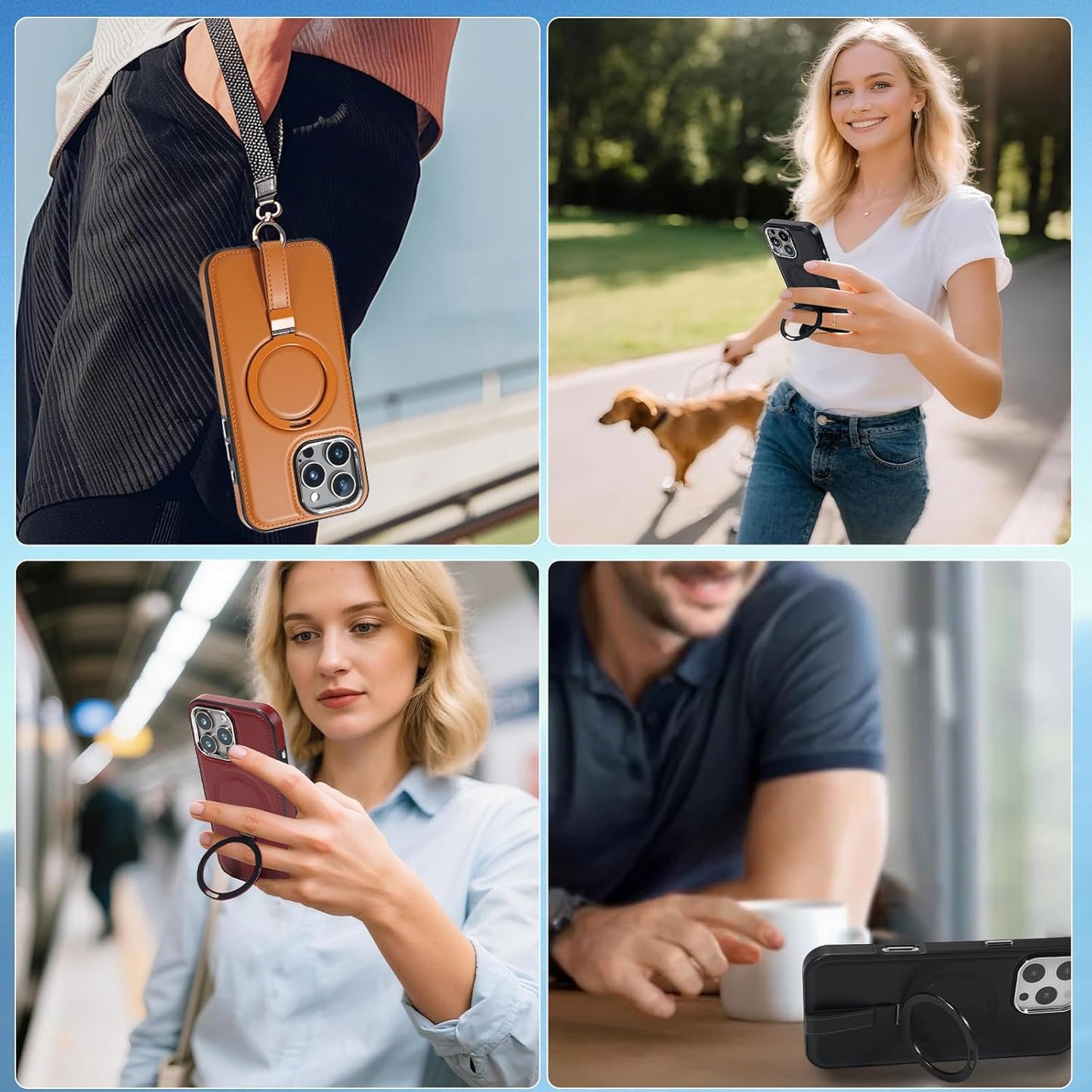 Leather Case, Suitable for iPhone 16 Case, Invisible Magnetic Design, Equipped with a Lanyard and Foldable Stand, Black, Yellow and red (Yellow, iPhone 16)