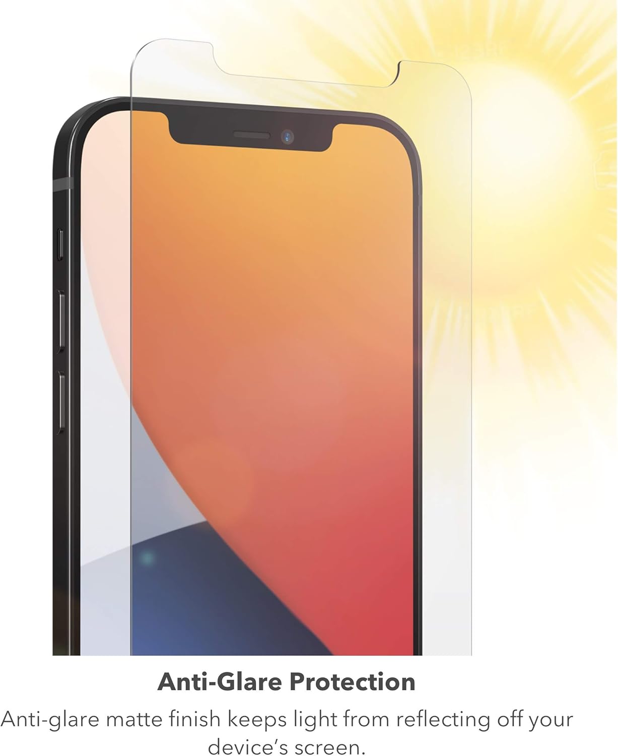 ZAGG InvisibleShield Glass Elite Anti-Glare Plus - Blocks Glare from your device - Made for iPhone 12 Pro Max, Clear, 200106678