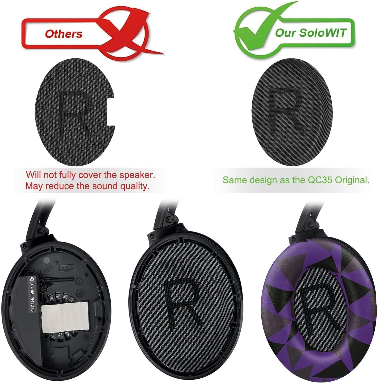 SoloWIT Replacement Earpads Cushions for Bose QuietComfort 35 (QC35) & Quiet Comfort 35 II (QC35 ii) Headphones, Ear Pads with Softer Leather, Noise Isolation Foam, Added Thickness (Purple Black)
