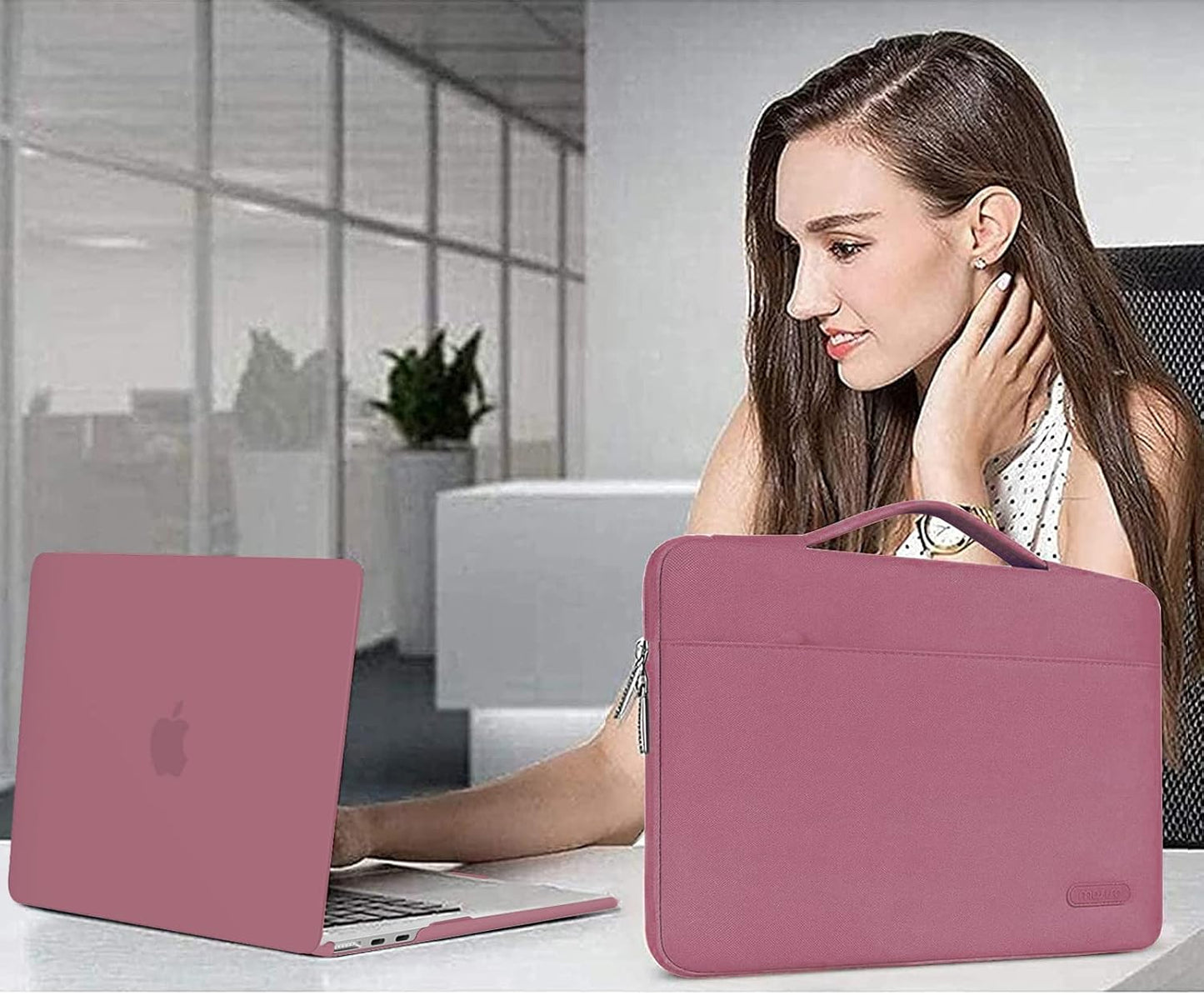 MOSISO Compatible with MacBook Air 13 inch Case 2025 2024 2023 2022 M4 A3240 M3 A3113 M2 A2681, Hard Shell&Sleeve Bag&Keyboard Skin&Webcam Cover&Screen Film for MacBook Air 13.6 inch, Dusty Rose