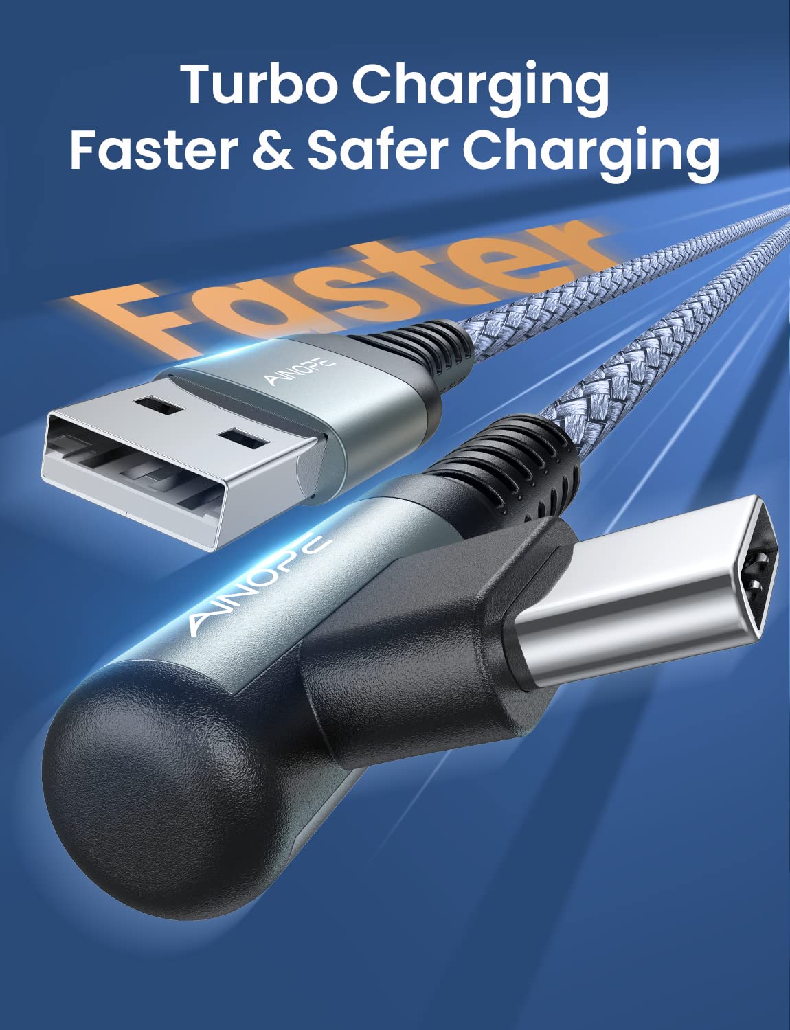 AINOPE USB C Charger 5-Pack [10/6.6/6.6/3.3/1.6ft] 3.1A Fast Charging, Right Angle, Nylon Braided, Compatible with Galaxy S22/21 Note20, LG V20