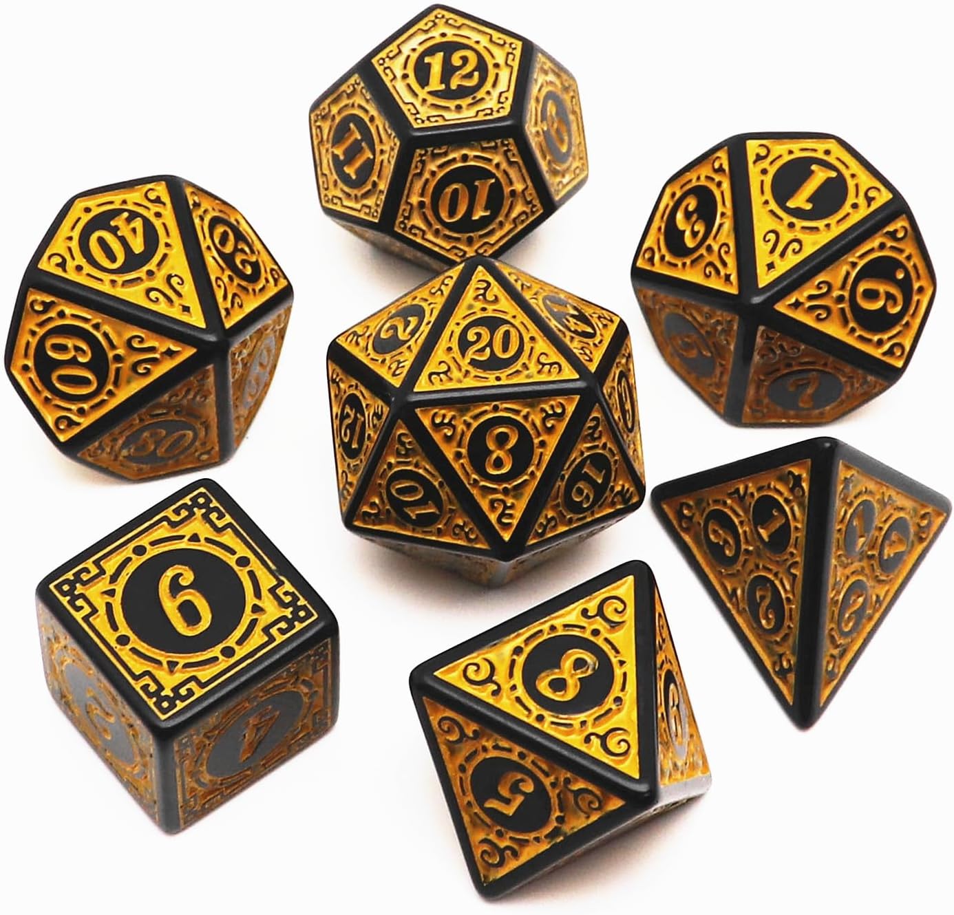 Polyhedral DND Dice Set, 5 Pack Dice Sets Fit for Dungeons and Dragons D&D RPG Games 7-Die Polyhedral Dice with Vintage Pattern 35 Pieces (5 Colors with White)