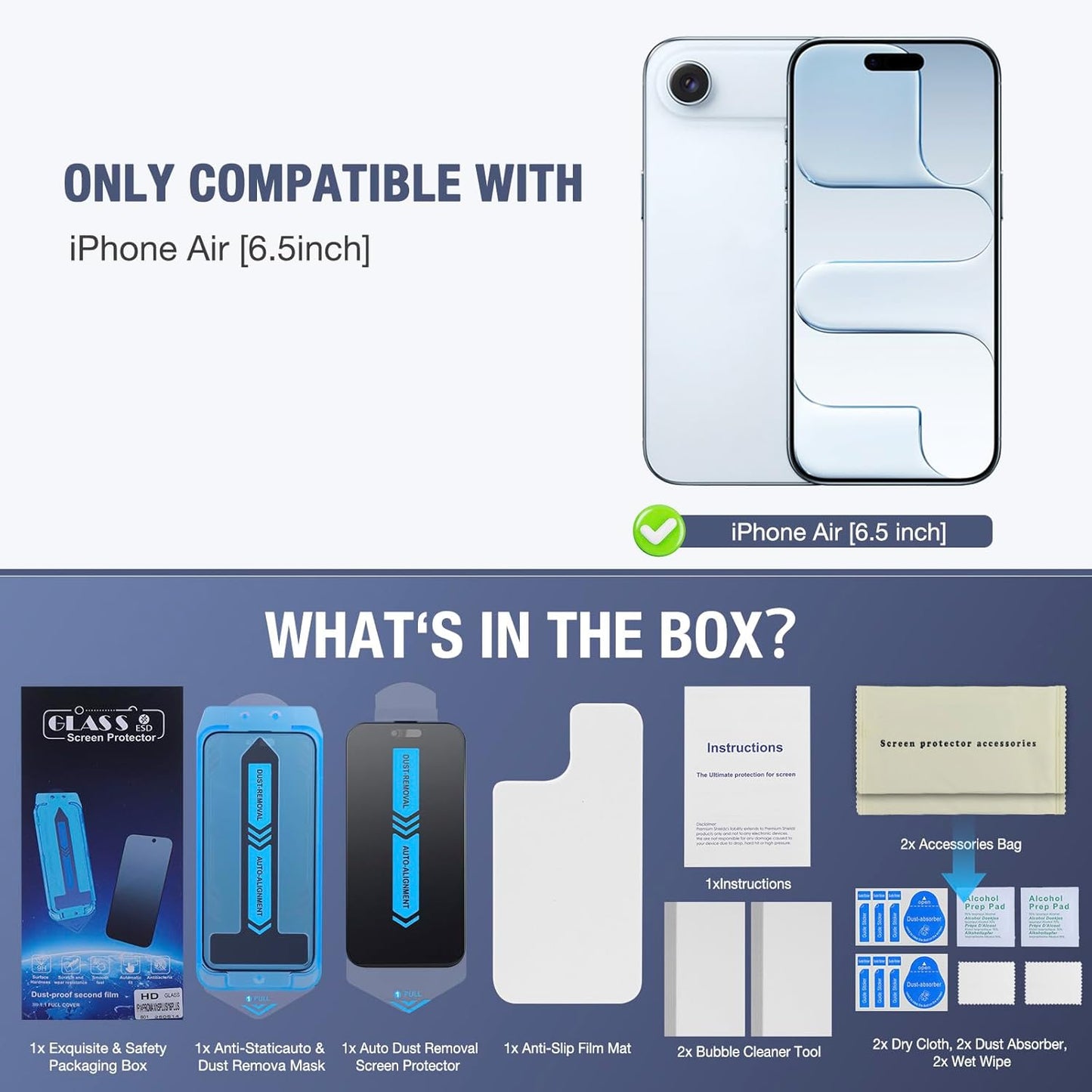 2-Pack Matte Privacy Screen Protector for iPhone Air 6.5-inch, 9H Tempered Glass, Full Coverage, Anti-Fingerprint, Auto Dust-Elimination, No Bubble, Easy Installation