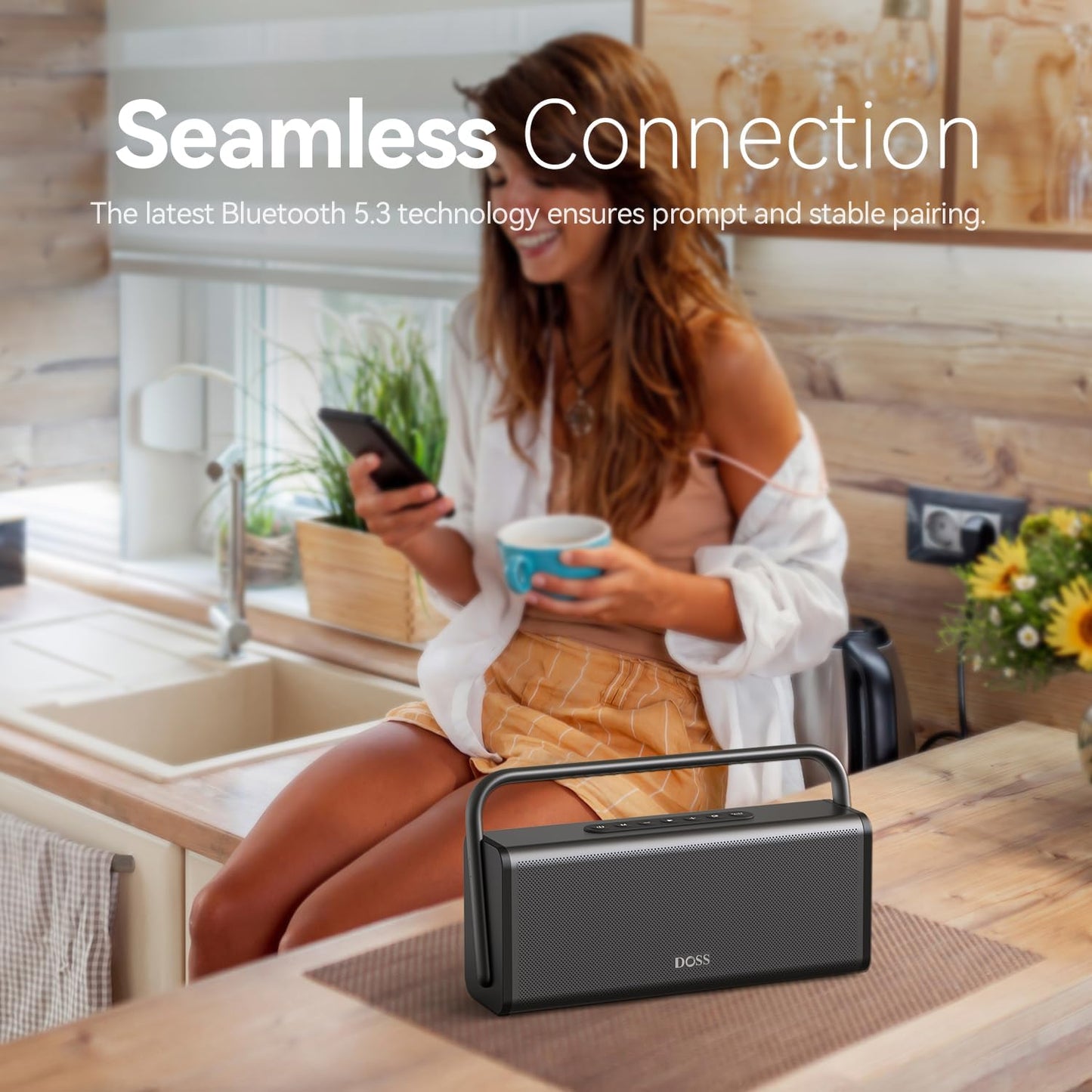 DOSS SoundBox XL Pro Bluetooth Speaker with 50W Powerful Stereo Sound, Extra Bass,16H Playtime, Integrated Metal Body, Aluminum Alloy Handle, Portable for Home, Office, Backyard, Camping