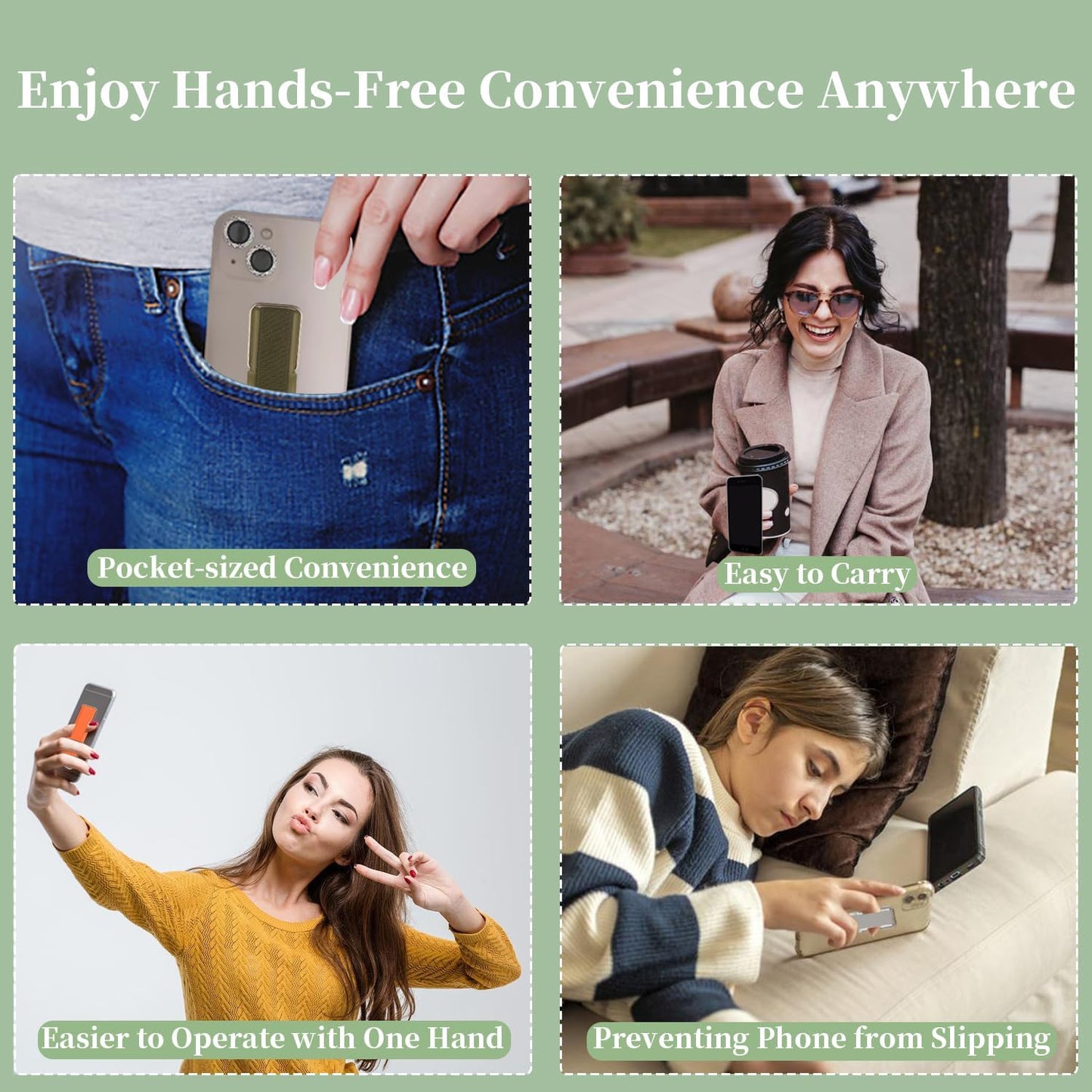 4Pcs Adhesive Phone Strap Grip Finger Holder for Hand, Sticky Elastic Cellphone Loops for Back of iPhone Case Accessories, Thin Smartphone Grips - Black Silver Black White