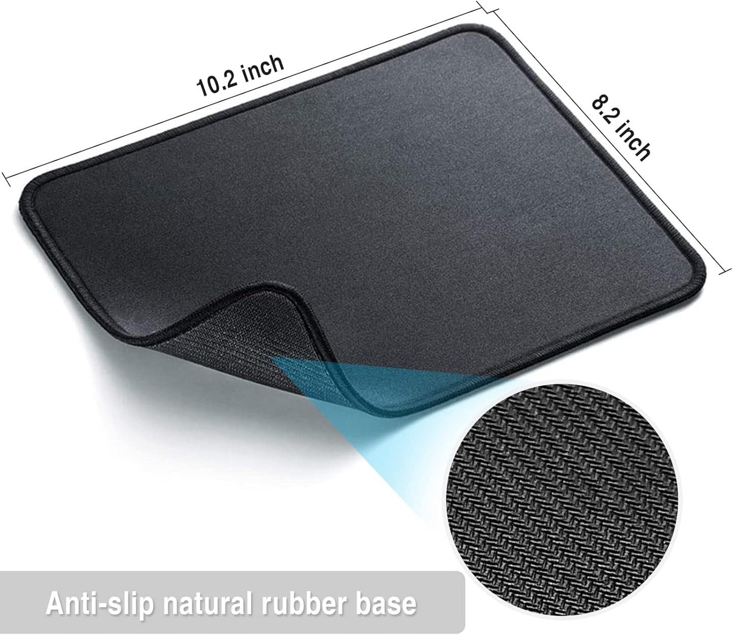 Zhithink 11 Pack Mouse Pad with Reinforced Stitching Edge, Washable Mousepad with Grippy Non-Slip Rubber Base, 0.12 Inch Thick Smooth Tracks Computer Mouse Pads Bulk for Desk, Black, 10.2x8.2 Inch