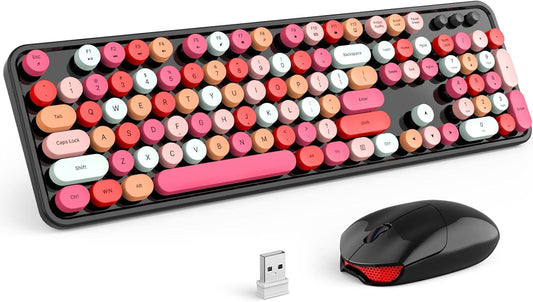 KNOWSQT Wireless Keyboard and Mouse Combo, Black Colorful 2.4G Typewriter Full-Size Cute Keyboards - USB Receiver Plug and Play, for Computer, PC, Laptop, Desktop, Windows