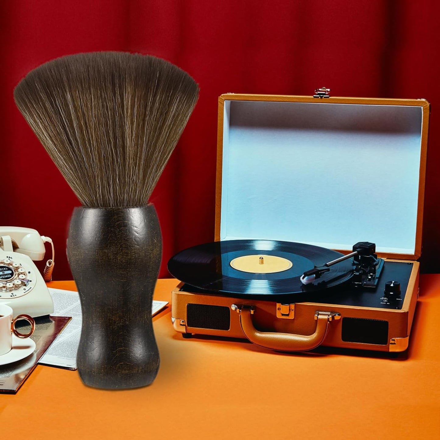 2 Pack Vinyl Turntable Wood Record Cleaning Brushes,Anti-Static Record Brush for Vinyl Albums LP CD Cartridge/Camera Lens/Computer Screen/Keyboard/Character Models