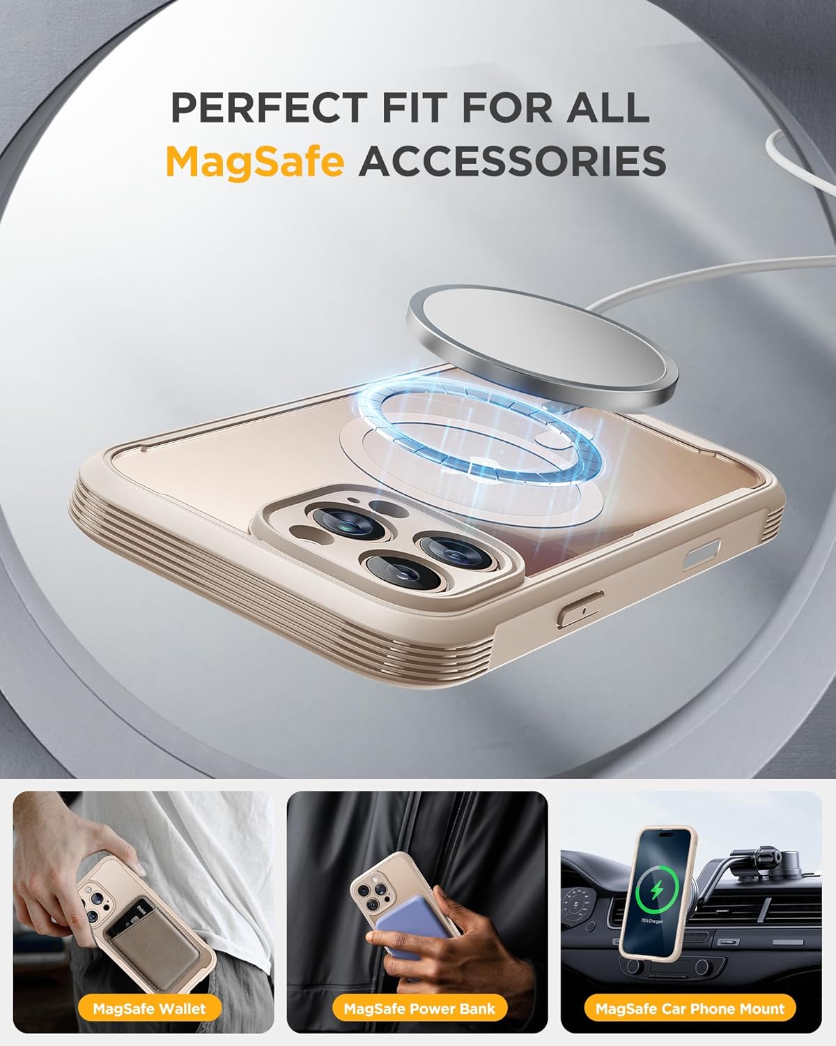 Miracase Magnetic for iPhone 16 Pro Case Full-Body Phone with Built-in Glass Screen Protector, [Compatible with MagSafe] Military Drop Proof 16 Pro Cover Bumper 6.3 inch, Desert