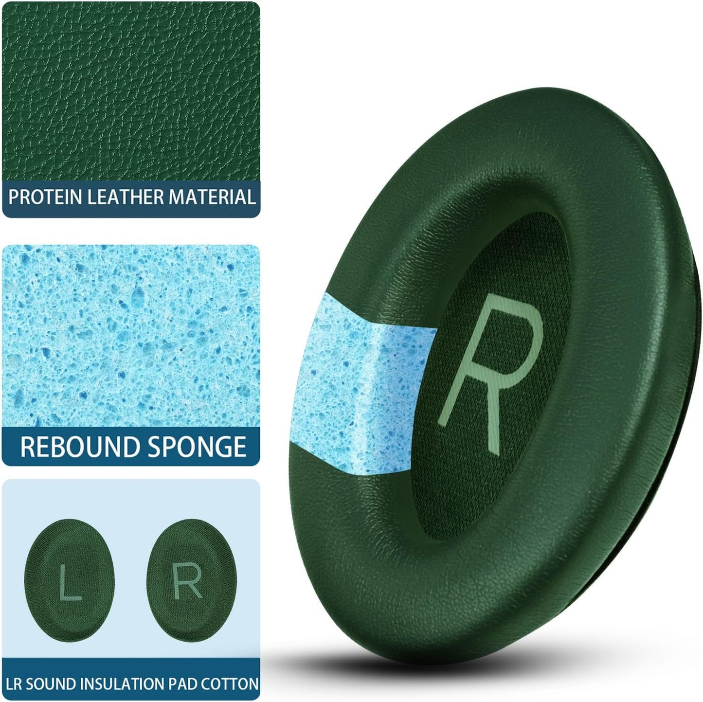 Headphones Replacement Ear Pads, Protein Leather earpad Cushions for Bose QuietComfort 45（QC45） Headphones, Softer Memory Foam - Dark Green