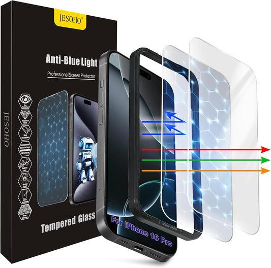 Screen Protector for iPhone 16 Pro[6.3 Inch],3RD Colorless Anti-Blue Light Tempered Glass Films,HD Clear, 9H Hardness, No Bubbles, Case Friendly 2 Pack