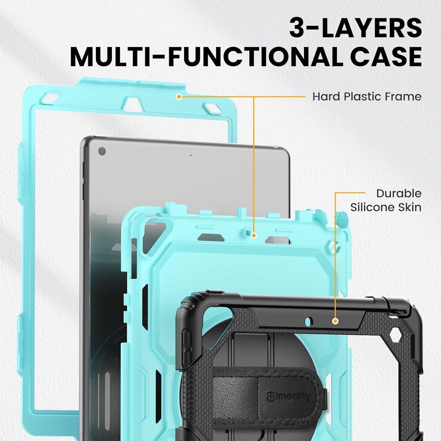 Timecity for iPad Air 3/ Pro 10.5 Inch Case, 360° Rotating Stand, Pencil Holder, Shockproof with Screen Protector & Shoulder Strap - Heavy Duty Protection Case for iPad Air 3rd Gen - Light Blue