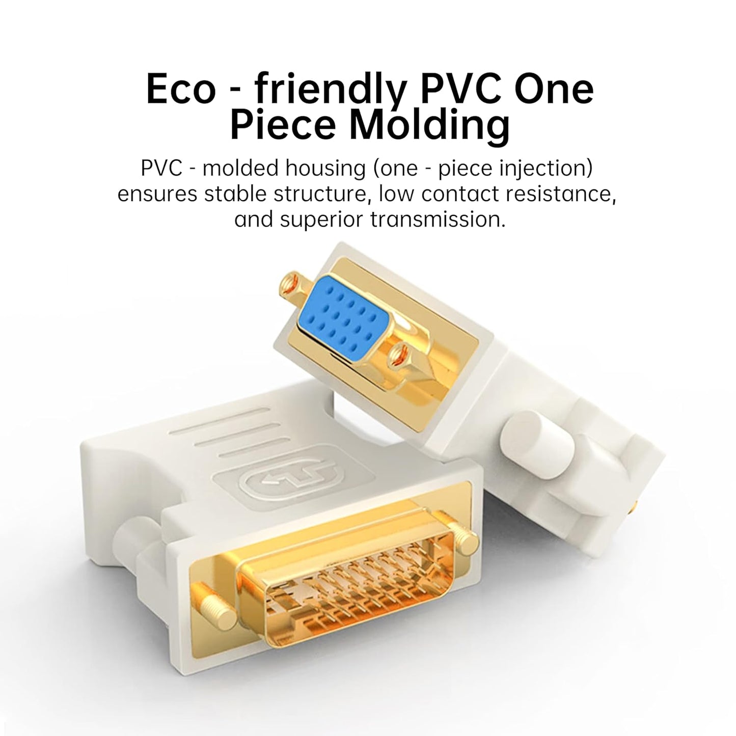 DVI to VGA Adapter (DVI-I 24+5 Pin Male to VGA Female) – Gold-Plated Connector for PC, Laptop, GPU, Projector