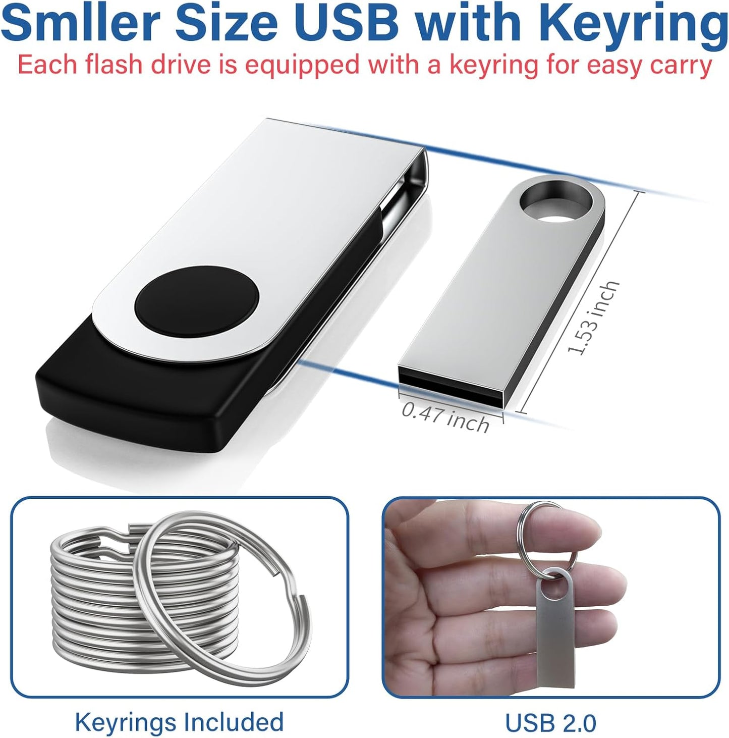 8GB USB Flash Drive 2 Pack with Keychains, Wooolken Sleek Metal USB 2.0 Thumb Drives Memory Stick for PC Laptop Computer