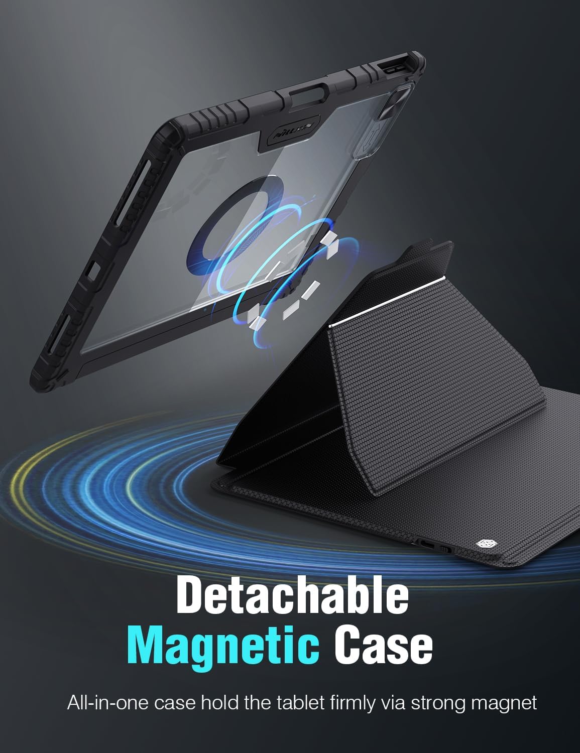 Nillkin 12.9 inch iPad pro case with Keyboard, Magic Keyboard for iPad Air 13 2024 and iPad Pro 12.9 (6th, 5th, 4th, 3rd Gen), Detachable Backlit Magnetic Keyboard Case, Slide Camera Cover, Black