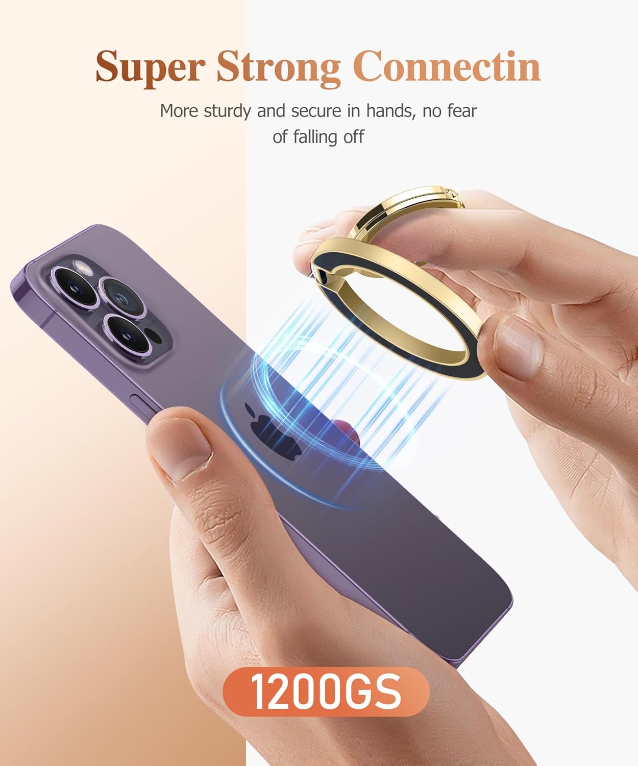 GVIEWIN Magnetic Phone Ring Holder, Compatible with MagSafe Phone Grip with Adjustable Stand, Magnet Phone Ring Kickstand for iPhone 16 Pro Max/Plus/15/14/13/12 Series/Other Phones (Quicksand)