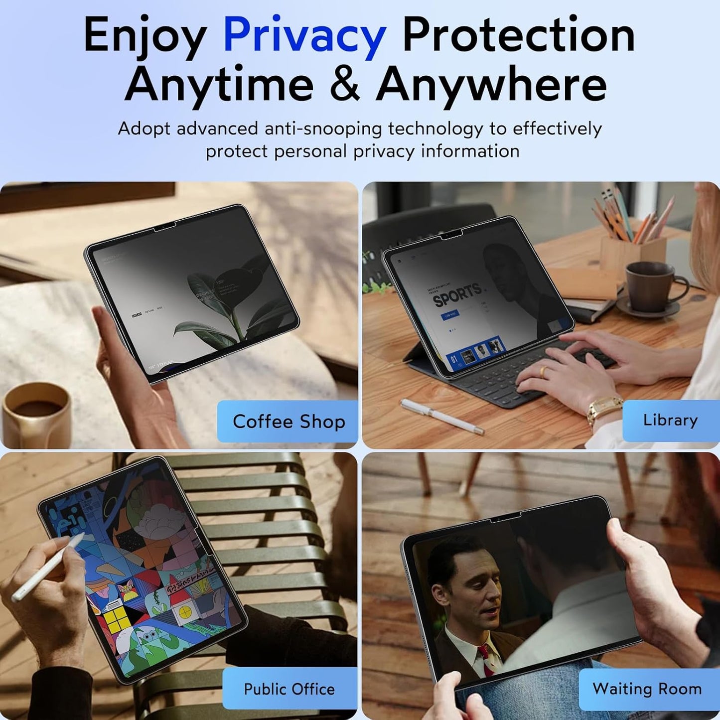 MOBDIK 1 Pack Privacy Screen Protector Compatible with iPad Air 11 inch M3 2025/ M2 2024, Anti Spy, 9H Tempered Glass, EZ Kit