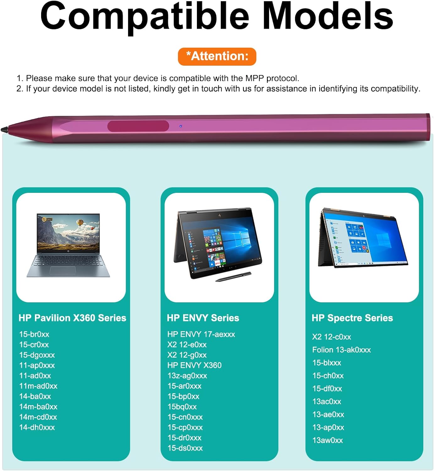 Stylus for HP Envy X360 Pavilion x360 Specter X360 Spectre x2 Envy x2 Touchscreen Laptop Rechargeable MPP 2.0 Tilt Pencil 4096 Pressure Sensitivity Using The Microsoft MPP Protocol, Red