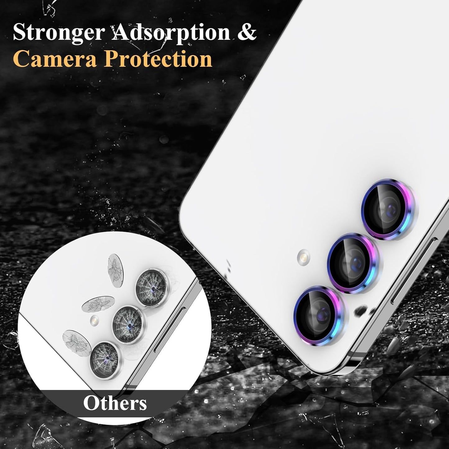 YWXTW Camera Lens Protector for Samsung Galaxy S24 / S23 / S23 Plus, [NOT for S24 Plus] 9H Tempered Glass Metal Individual Ring Camera Screen Protector for S24 Accessories (Multi-Colored)