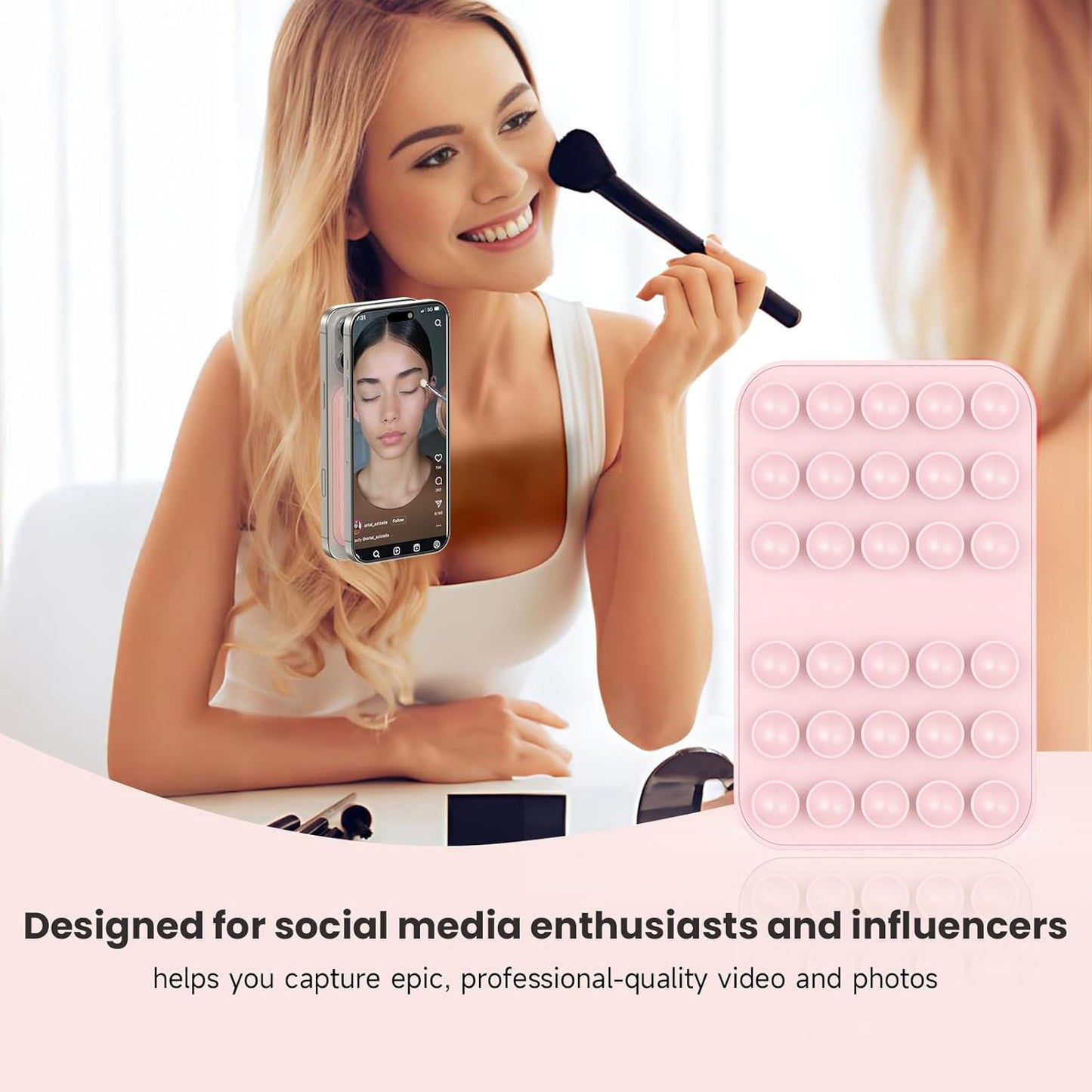 Patented Magnetic Sticky Phone Suction Grip Mount for MagSafe Case,Magnet Silicone Portable Stand Holder for iPhone 16/15/14/13/12 Series and Android, Hands-Free Selfies and Videos,Chalk Pink