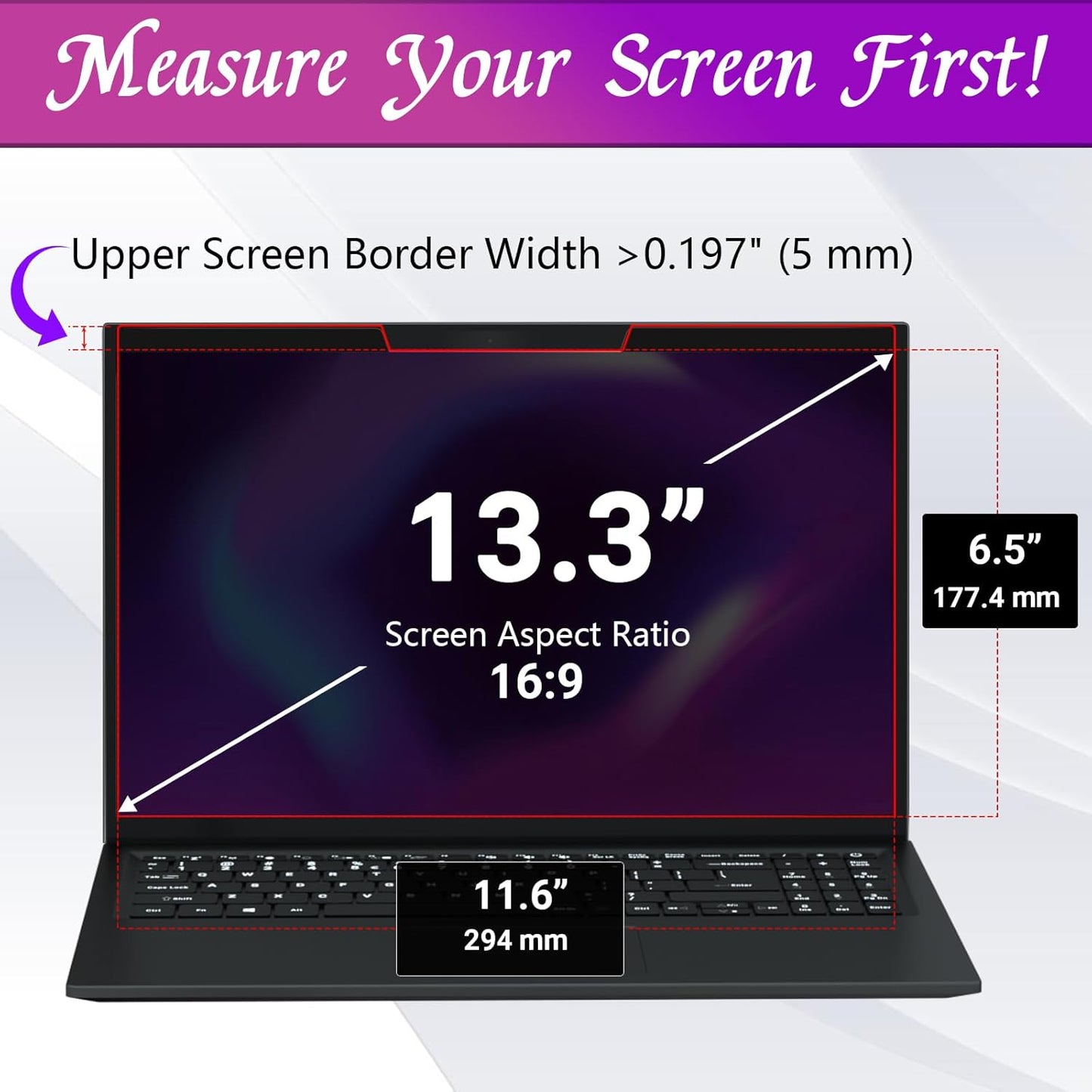 PYS Magnetic Laptop Privacy Screen 13.3 Inch (16:9 Aspect) - Anti-Glare Blue Light Filter, Removable Privacy Screen Protector Compatible with HP/Dell/Acer/Lenovo/Samsung/ASUS (11.6x6.5inch/ W x H)