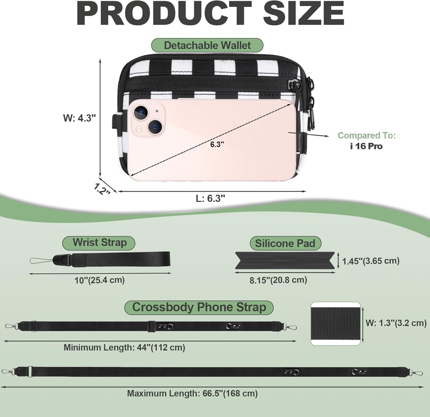 Clip and Go Strap for Phone with Wallet Crossbody, Adjustable Phone Lanyard with Detachable RFID Wristlet Wallet, Phone Strap with Phone Tabs for All Phones, Black Checkered (M)