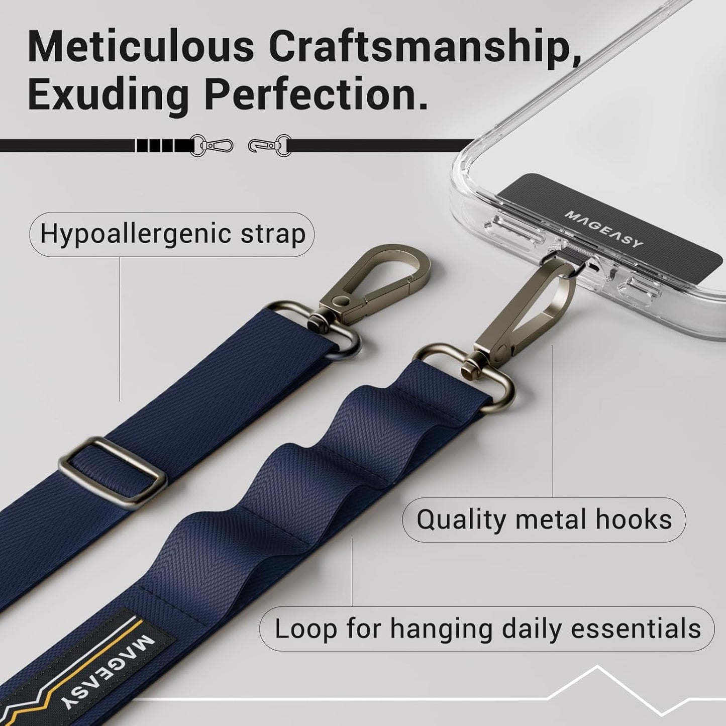 MAGEASY Universal Cell Phone Lanyard Crossbody - Anti-Theft Crossbody Phone Strap for iPhone 16 Pro Max & Most Smartphones, for Men & Women | 20mm (Midnight Blue)