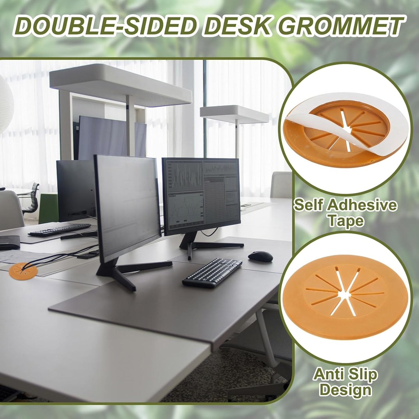 PATIKIL Desk Grommet 1-9/16", 8 Pcs Round Cable Grommet Cord Hole Cover with Adhesive Tape Flexible Table Wire Organizer for Office Home Table Countertop, Light Brown