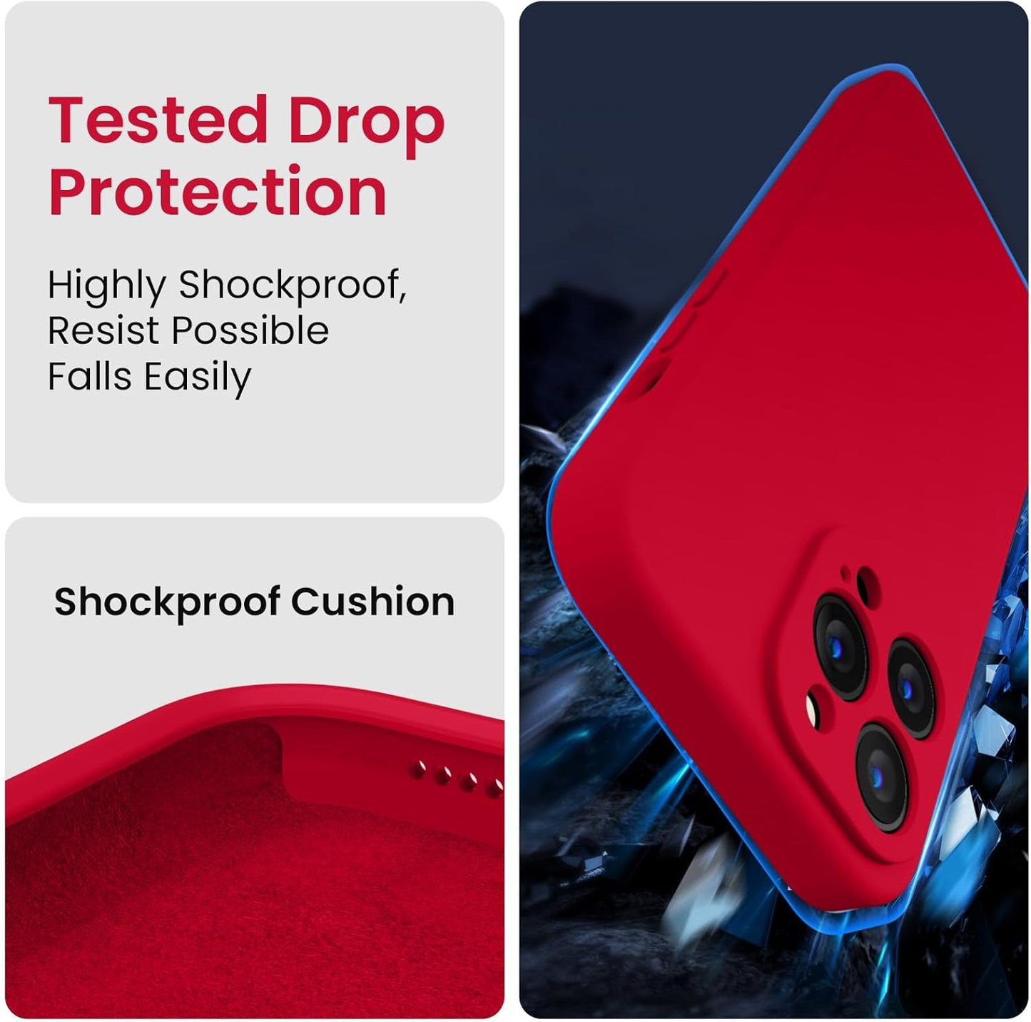 FireNova for iPhone 14 Pro Case, Silicone Upgraded [Camera Protection] Phone Case with [2 Screen Protectors], Soft Anti-Scratch Microfiber Lining Inside, 6.1 inch, Deep Red
