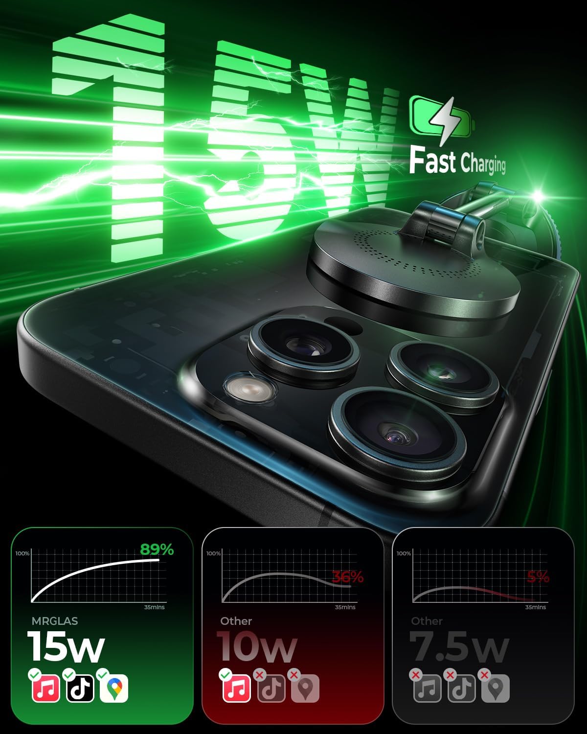 MRGLAS for 15W MagSafe Car Mount Charger, Vacuum Magnetic Wireless Car Charger for iPhone 16 Pro Max Accessories, Suction Cup Phone Mount Charger for iPhone 16e 15 14 13 12 with MagSafe Case