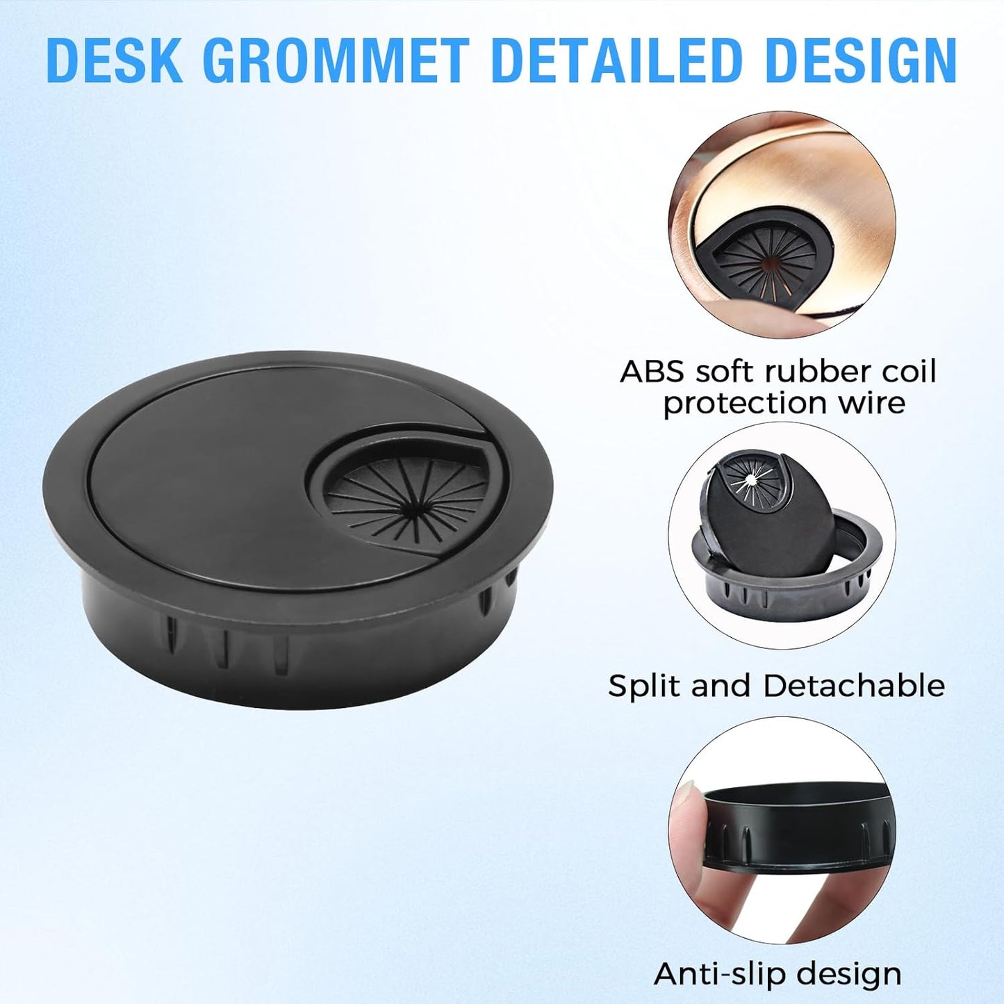 Desk Grommet 2-3/8" (60 mm), Desk Cord Hole Cover, Cable Grommet Metal Zinc Alloy Materilal, Desk Hole Grommet for Office and Home Table Cable, Detachable Cable Cord Organizer (Brushed Silver 1 Pcs)