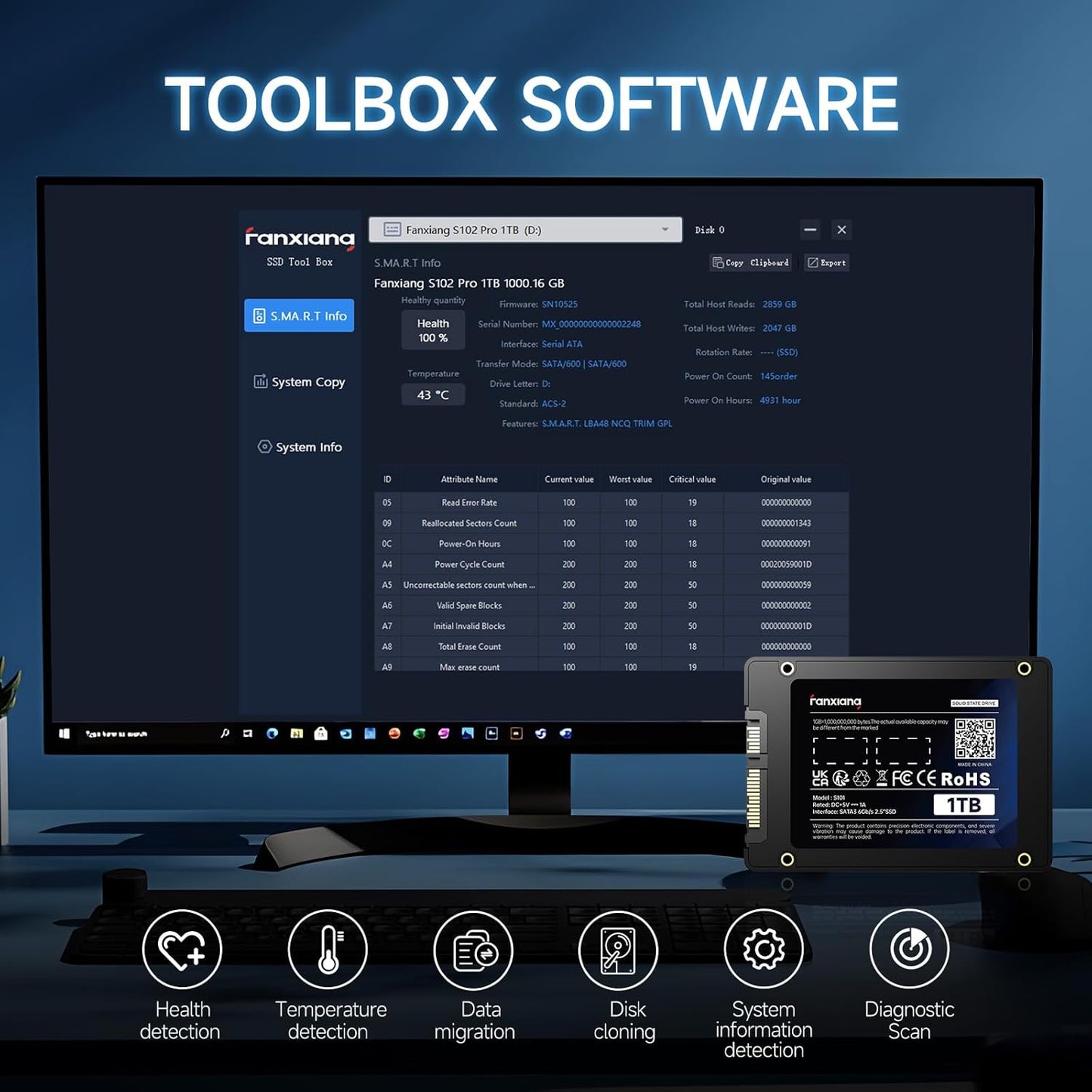 S101 250GB SSD SATA III 6Gb/s 2.5" Internal Solid State Drive, Read Speed up to 550MB/sec, Compatible with Laptop and PC Desktops(Black)