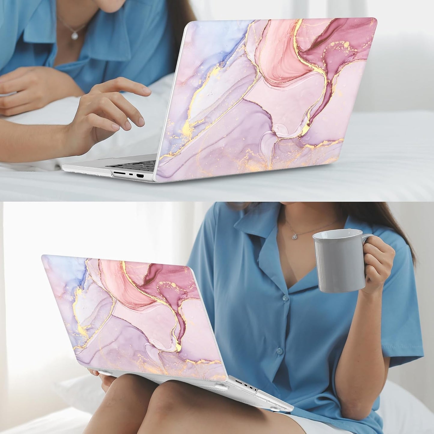 Mektron Case for MacBook Pro 16" M4 A3403 A3186 M3 A2991 M2 A2780 M1 A2485 (2021/2023/2024) Pro/Max with Touch ID, Hard Shell Plastic Laptop Cover Keyboard Cover Screen Protector, Pink Marble