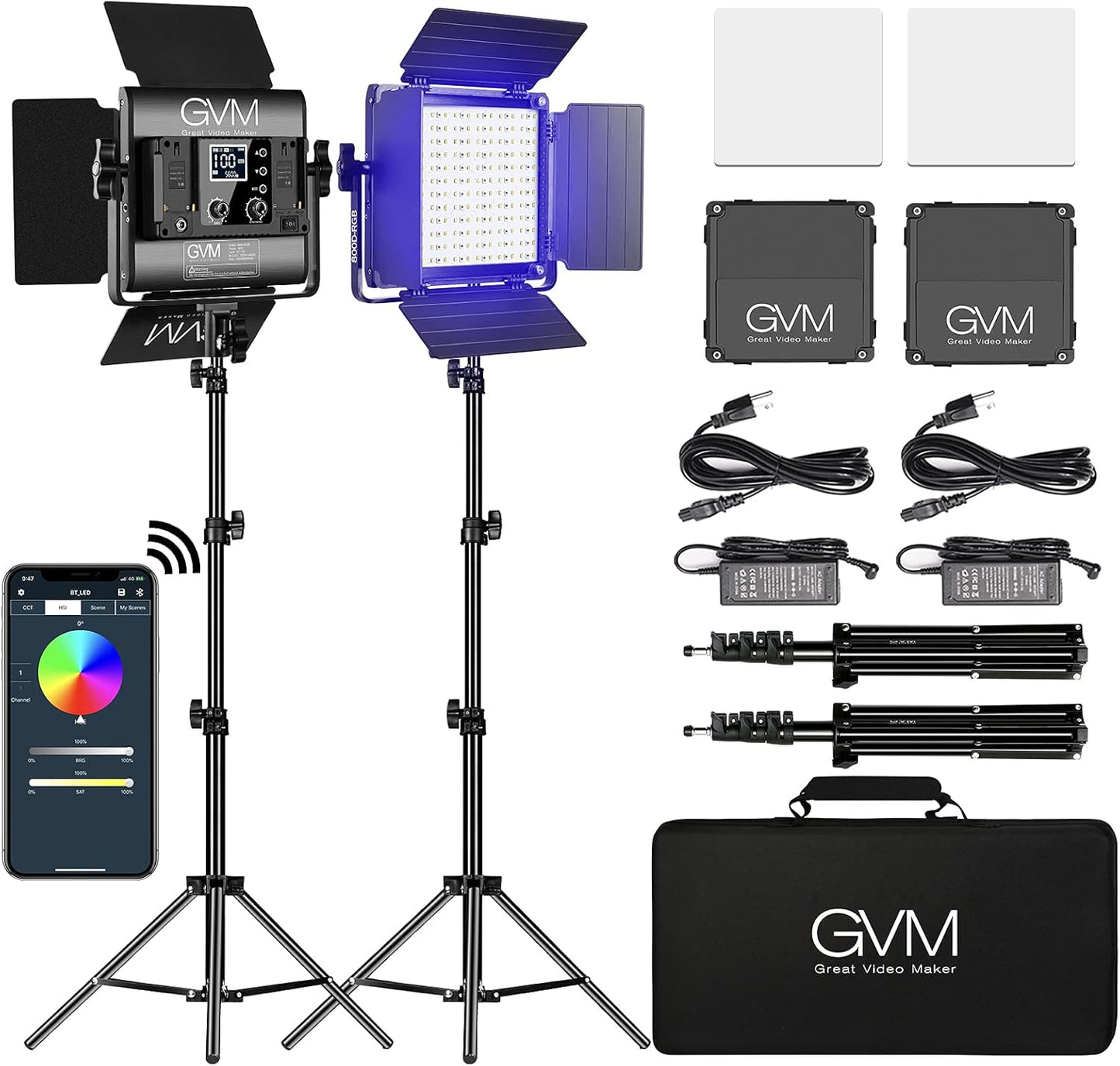 GVM RGB LED Panel Video Light, Photography Lighting with APP Control, 800D Video Lighting Kit for YouTube Studio, Gaming, Streaming, Conference, 8 Kinds of Scene Lights, CRI 97, 2 Packs