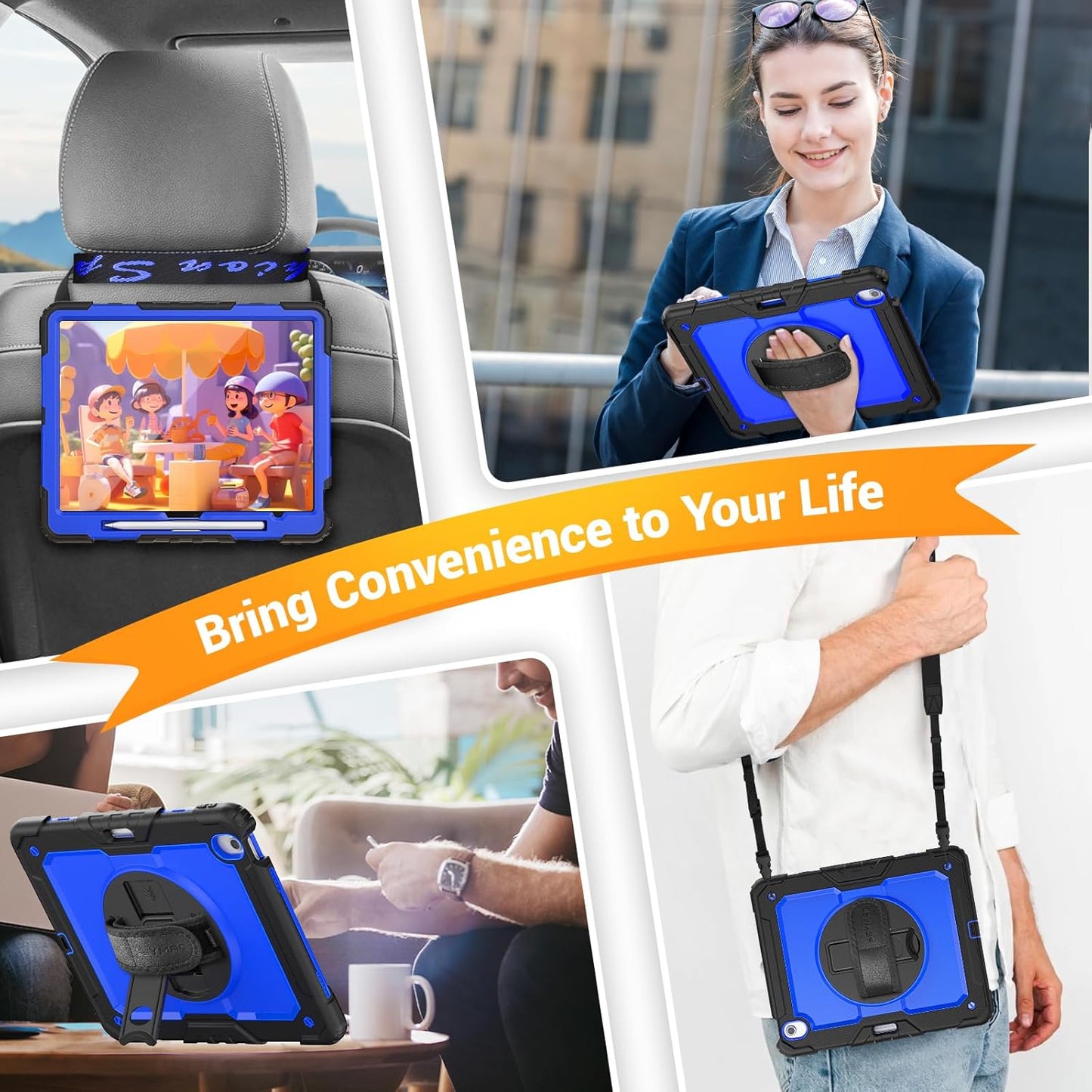 SEYMAC for iPad Air 13 Inch Case M3 2025/ M2 2024, Heavy Duty Shockproof Protective Case with Screen Protector, 360° Rotating Stand, Hand/Shoulder Strap and Pen Holder for iPad Air 13, Blue