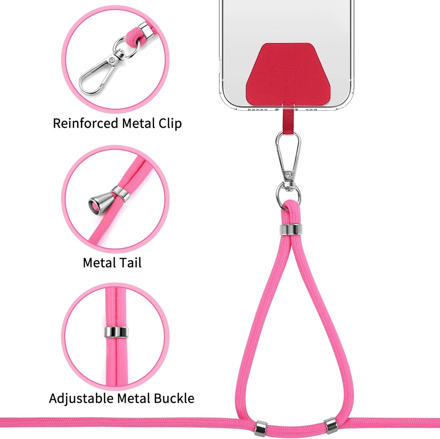 CACOE Phone Lanyard 2 Pcs-2 Pcs Adjustable Neck Strap,4 Pcs Phone Patches,Universal Crossbody Multifuctional Cell Phone Lanyards Compatible with Most Smartphones(Black+Rose Red)