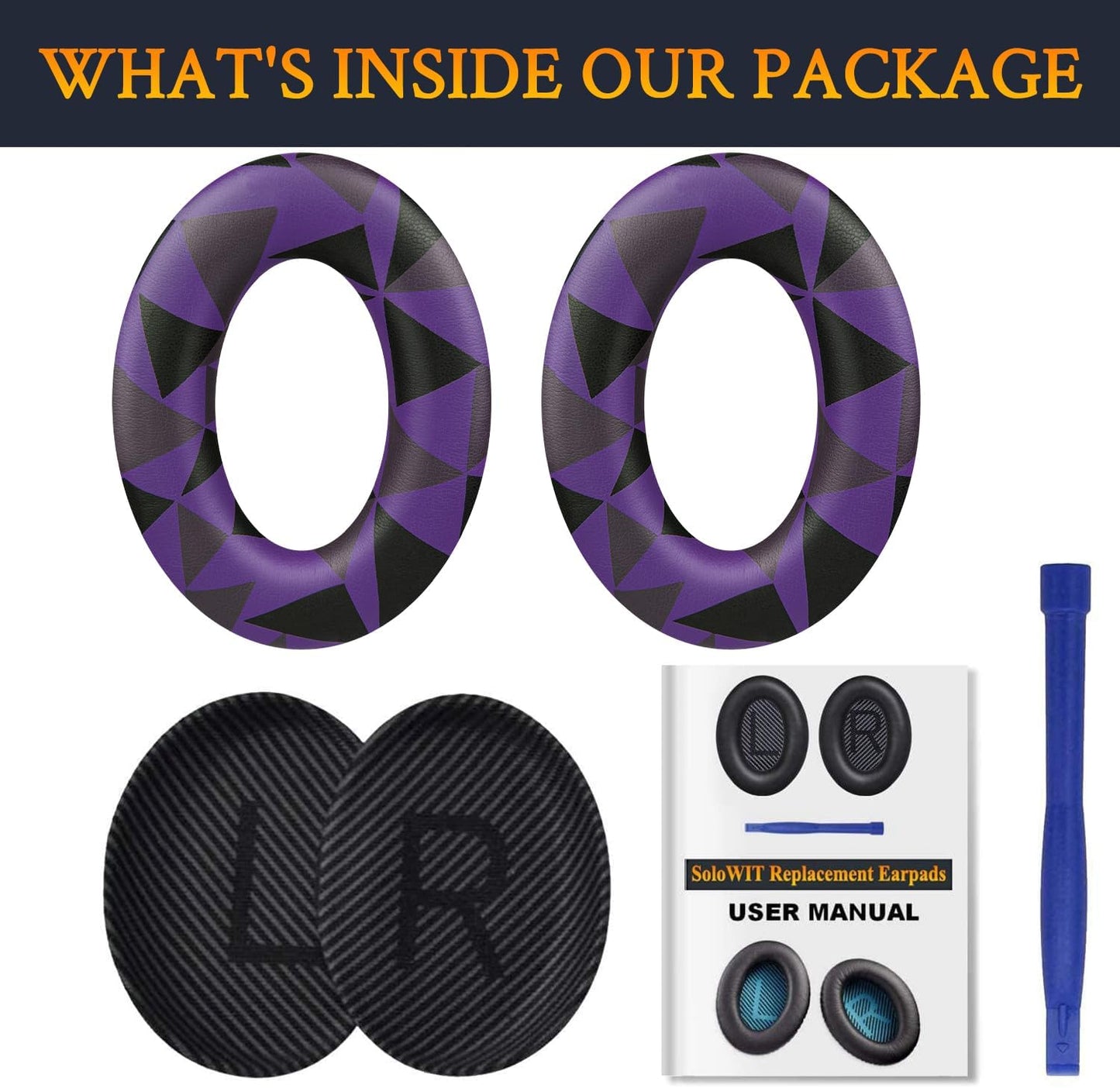 SoloWIT Replacement Earpads Cushions for Bose QuietComfort 35 (QC35) & Quiet Comfort 35 II (QC35 ii) Headphones, Ear Pads with Softer Leather, Noise Isolation Foam, Added Thickness (Purple Black)